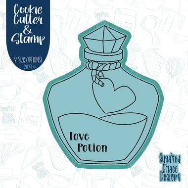 Love Potion Cookie Cutter With Matching Stamp for Fondant Decorating