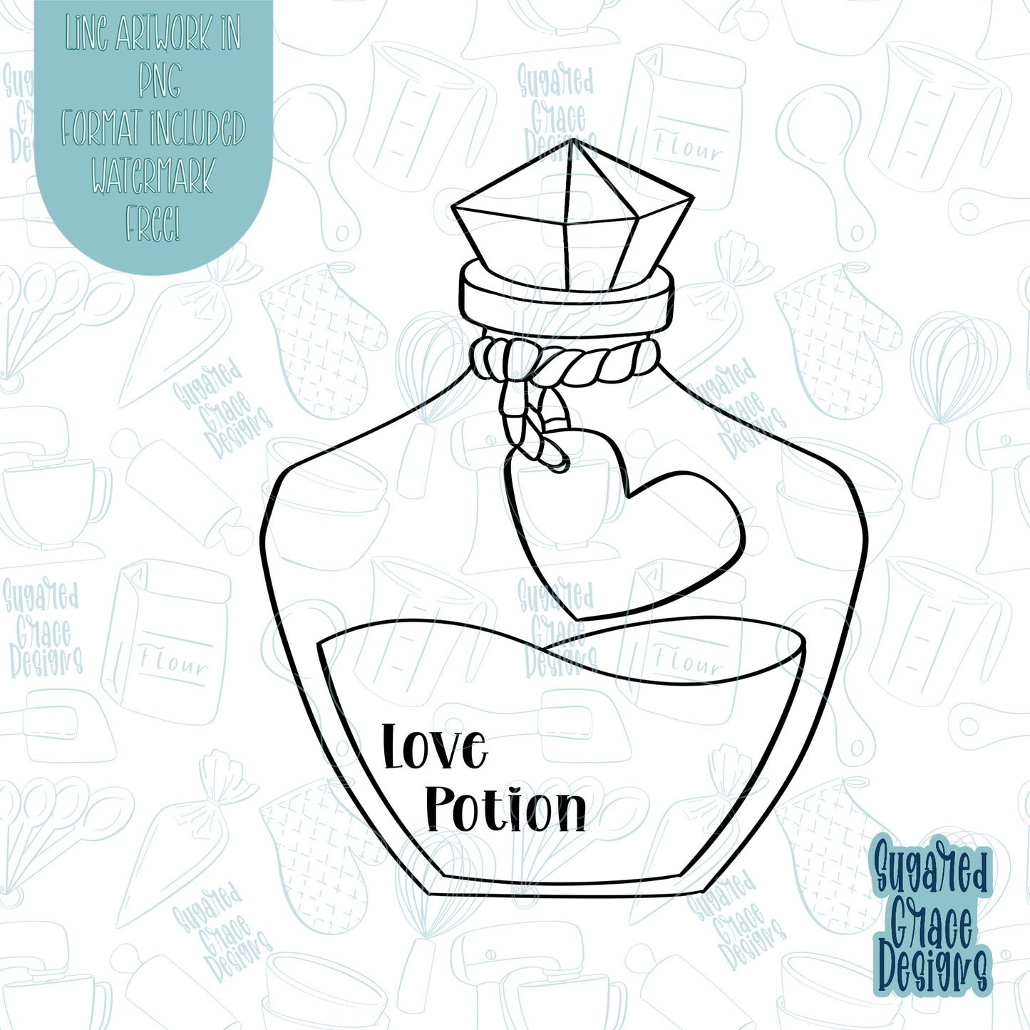 Love Potion Cookie Cutter with Matching PNG Images for Edible Printers Including Eddie