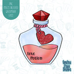 Love Potion Cookie cutter With PNG Images for Edible Ink Printing Including Eddie.