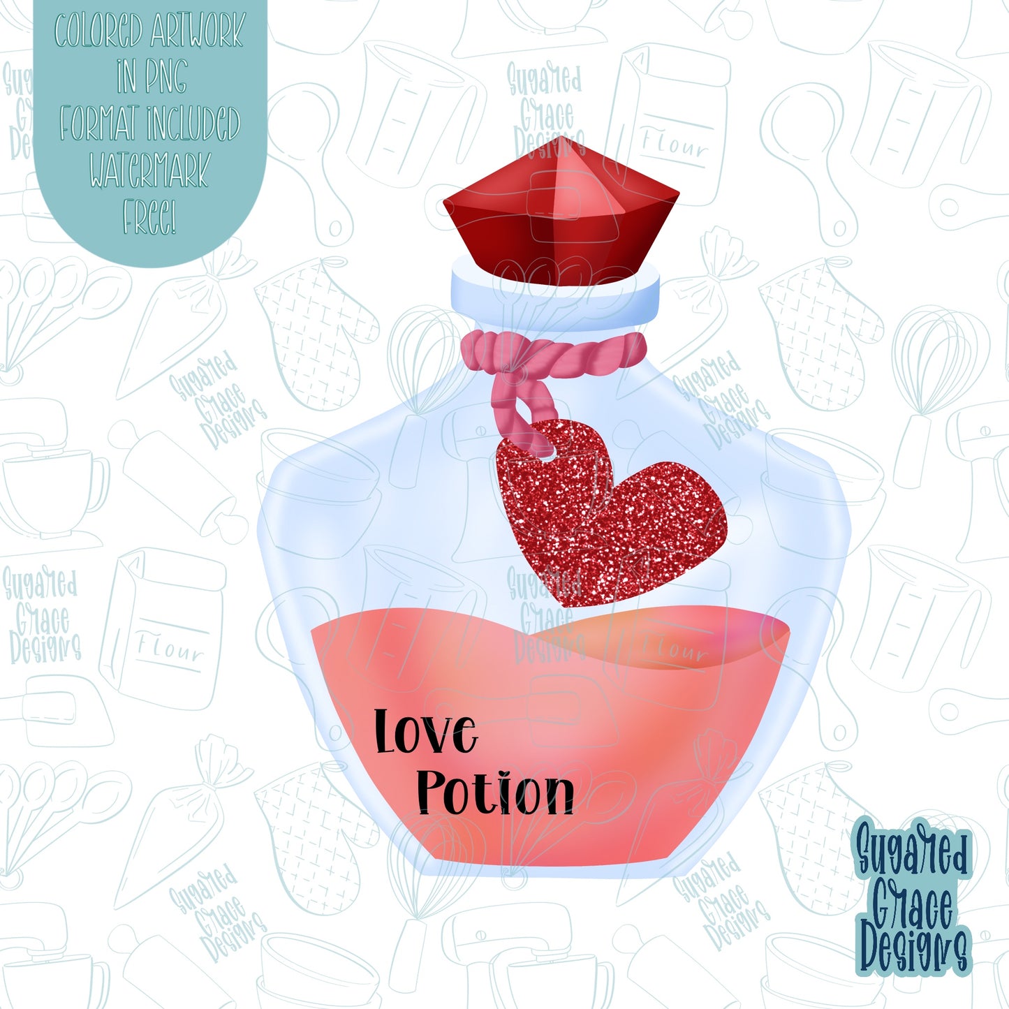 Love Potion Cookie Cutter with Matching PNG Images for Edible Printers Including Eddie