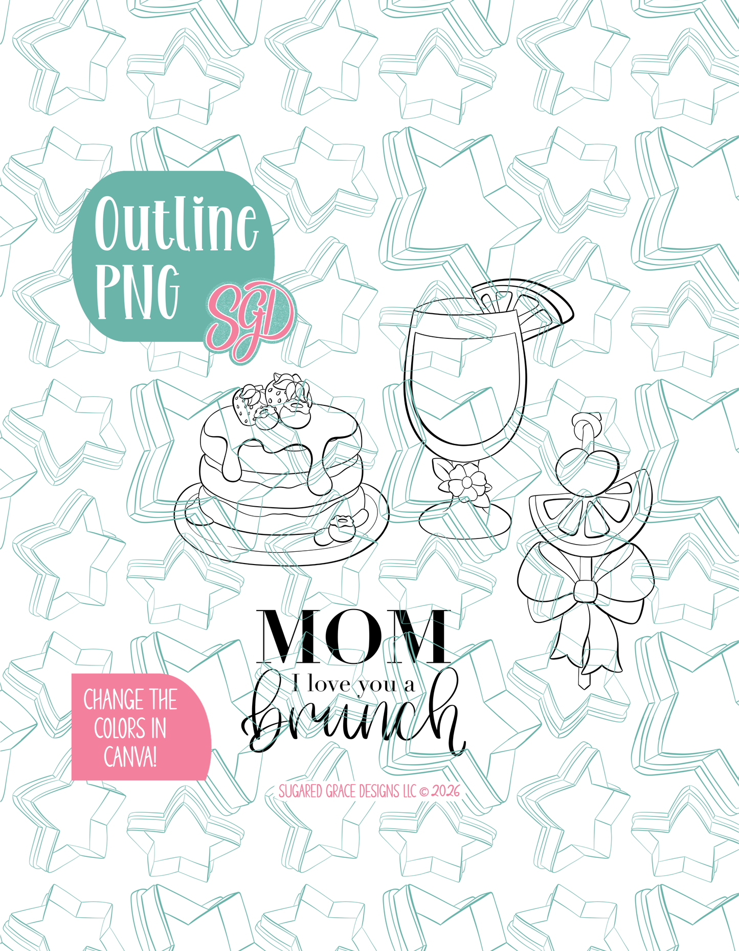 Mother's Day Brunch Cookie Cutter set with matching PNG - Set of 4 Designs