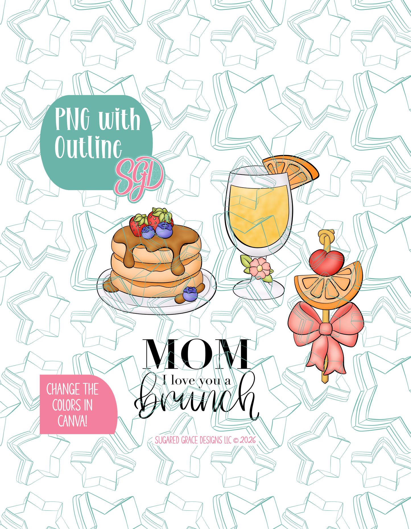 Mother's Day Brunch Cookie Cutter set with matching PNG - Set of 4 Designs