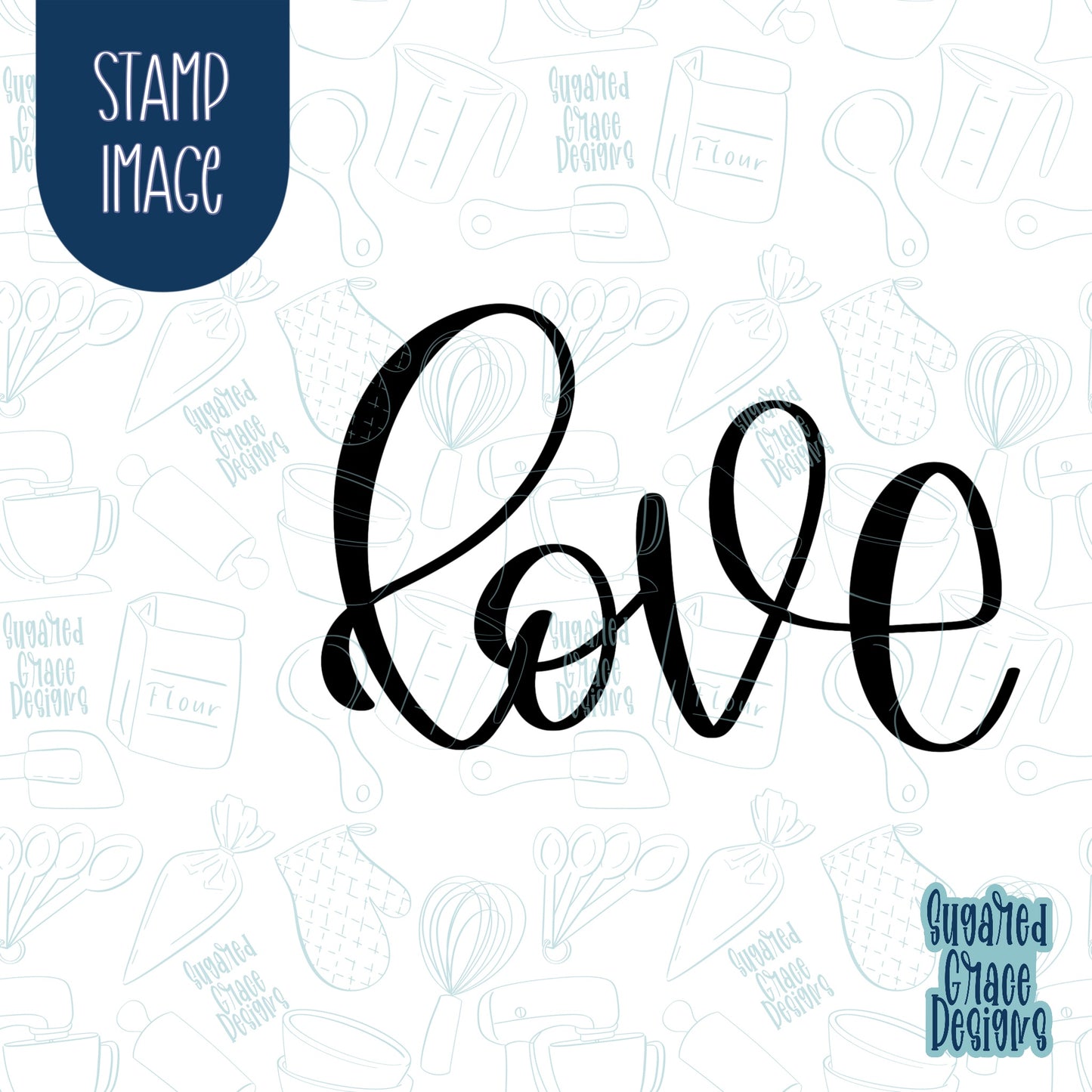 Hand Lettered Love Cookie Cutter with Matching Stamp For Fondant Decorating