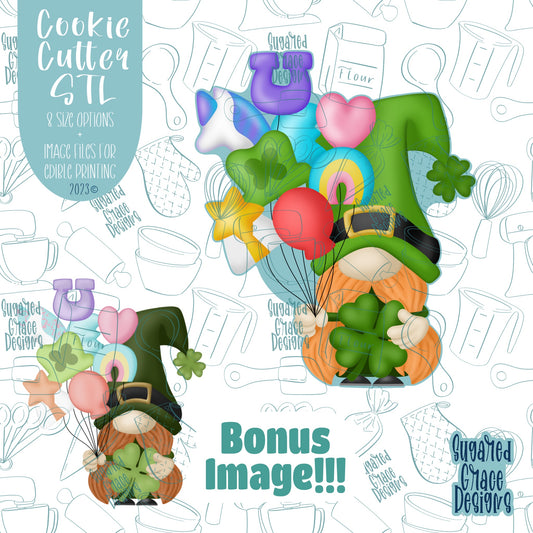 St Patrick's Day Leprechaun Holding Marshmallow Balloons Cookie Cutter STL Files for 3D Printing with Matching Printable PNG Images for Edible Ink Printers Including Eddie