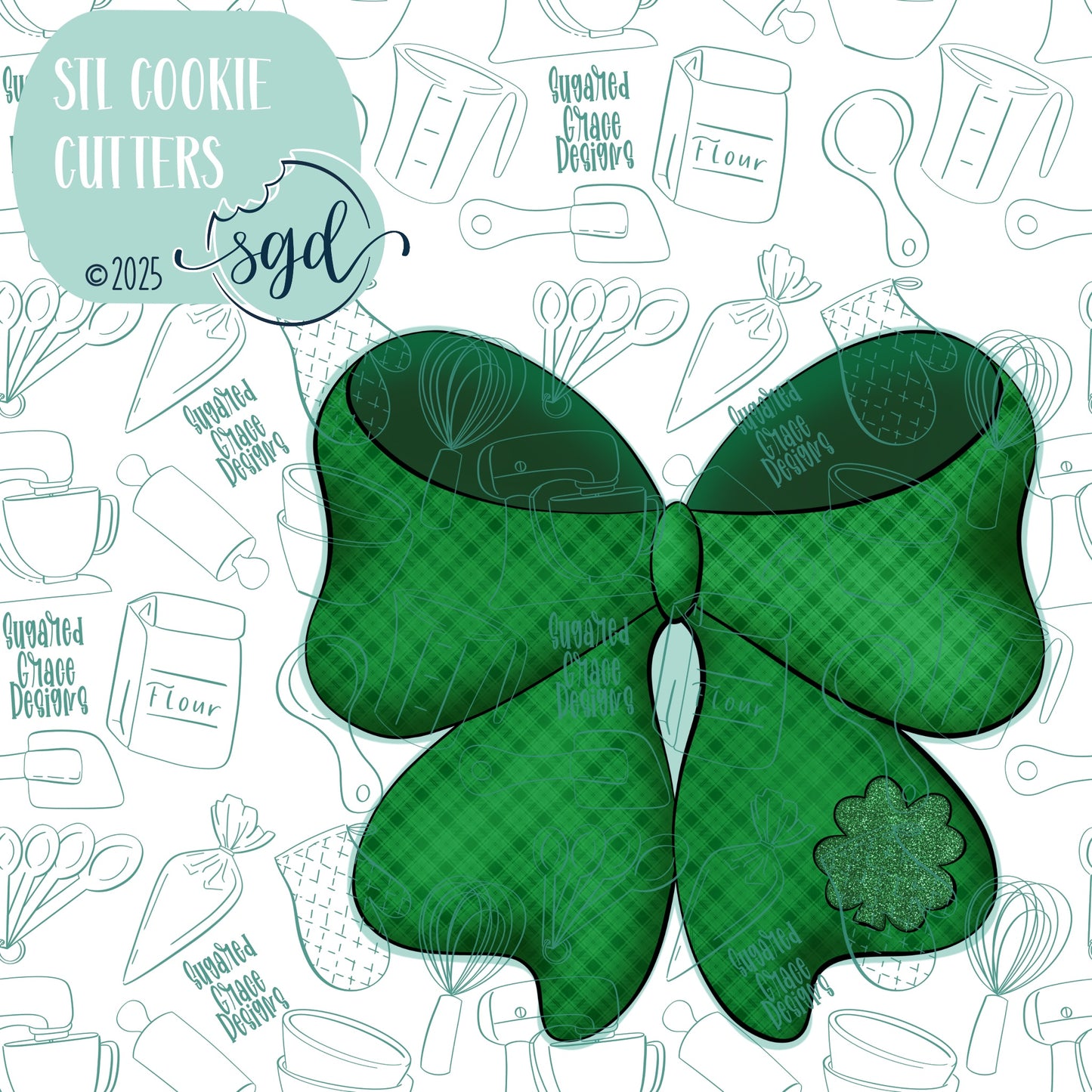 St Patricks Day Bow Cookie Cutter STL File  with PNG Images to Match - For 3D Printing and Edible Ink Printers