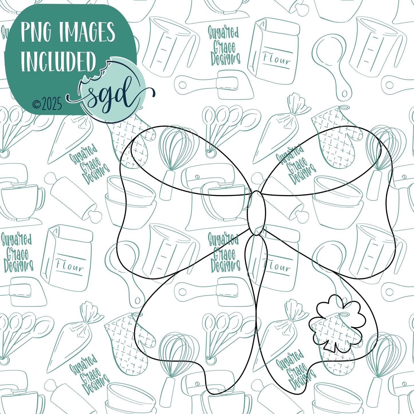 Green St Patrick's Day Bow Cookie Cutter with PNG Images to Match - Hand Drawn Graphics for Edible Ink Printers