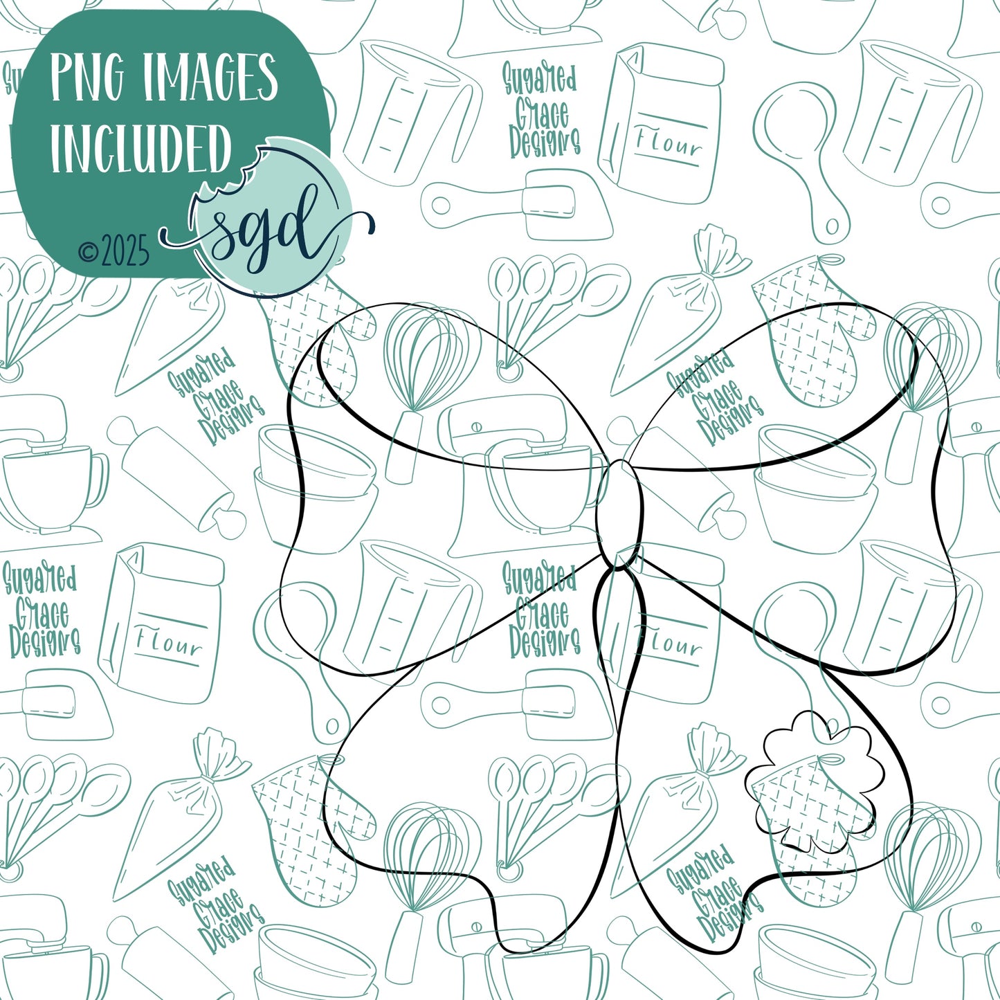 Green St Patrick's Day Bow Cookie Cutter with PNG Images to Match - Hand Drawn Graphics for Edible Ink Printers