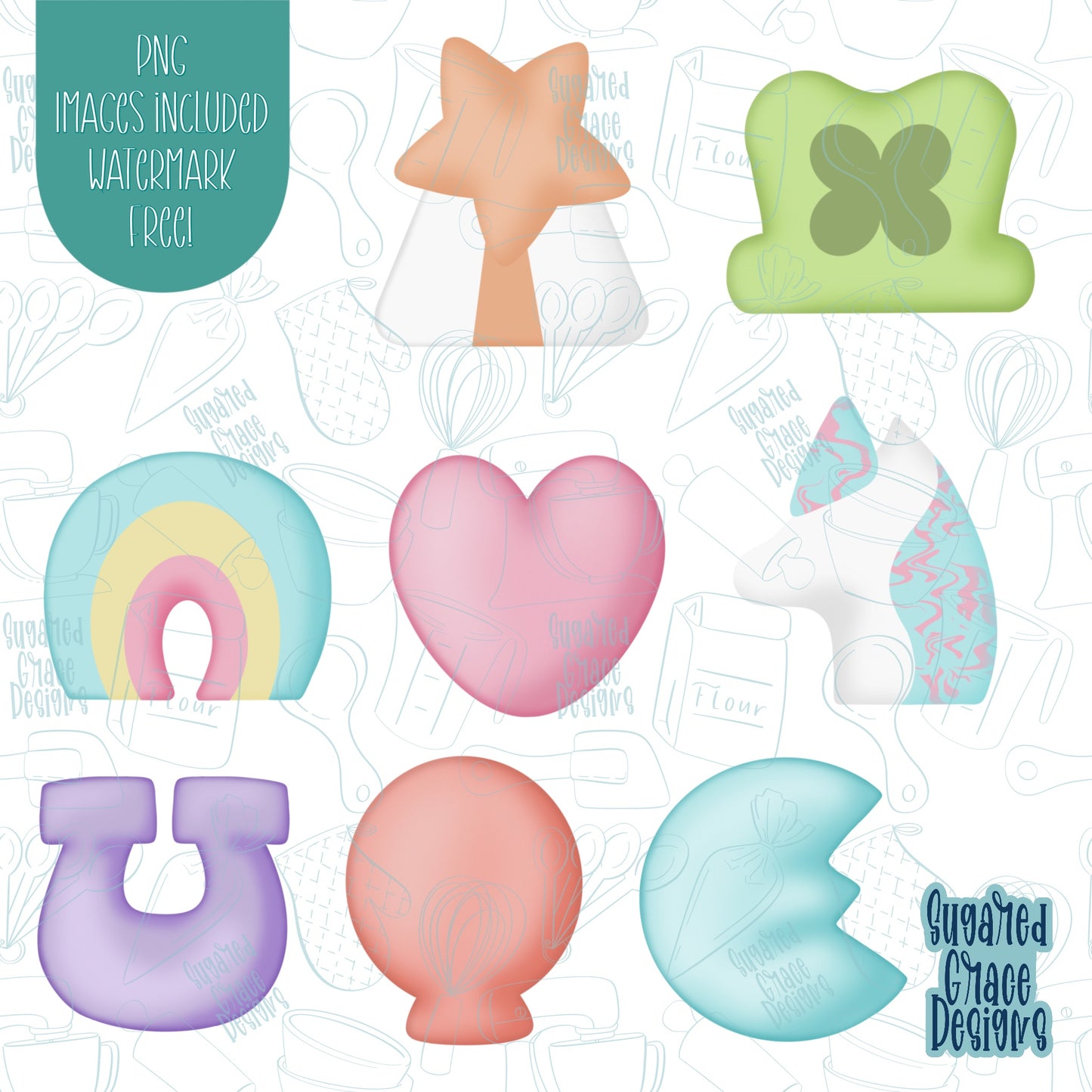 Lucky Marshmallow Cookie Cutter Set with Matching PNG Images for Edible Ink Printers Including Eddie
