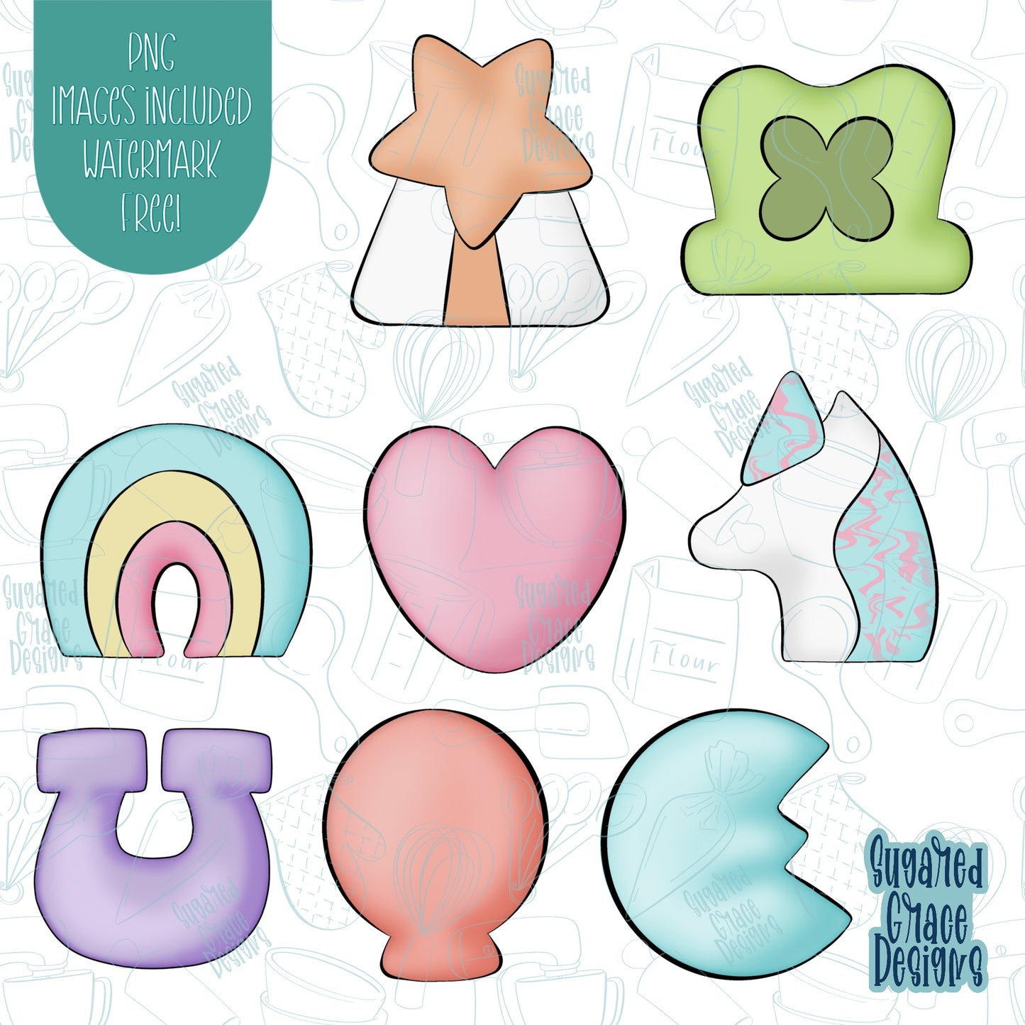 Lucky Marshmallow Cookie Cutter Set with Matching PNG Images for Edible Ink Printers Including Eddie