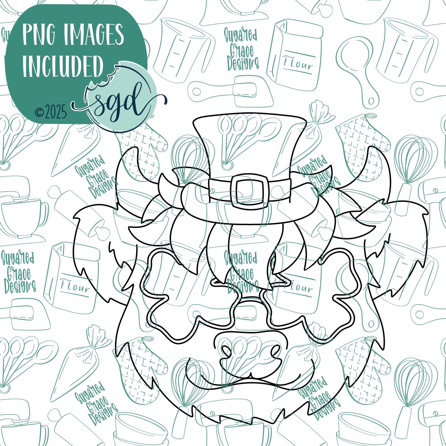 St Patrick's Day Highland Cow Cookie Cutter with PNG Images to Match - Hand Drawn Graphics for Edible Ink Printers
