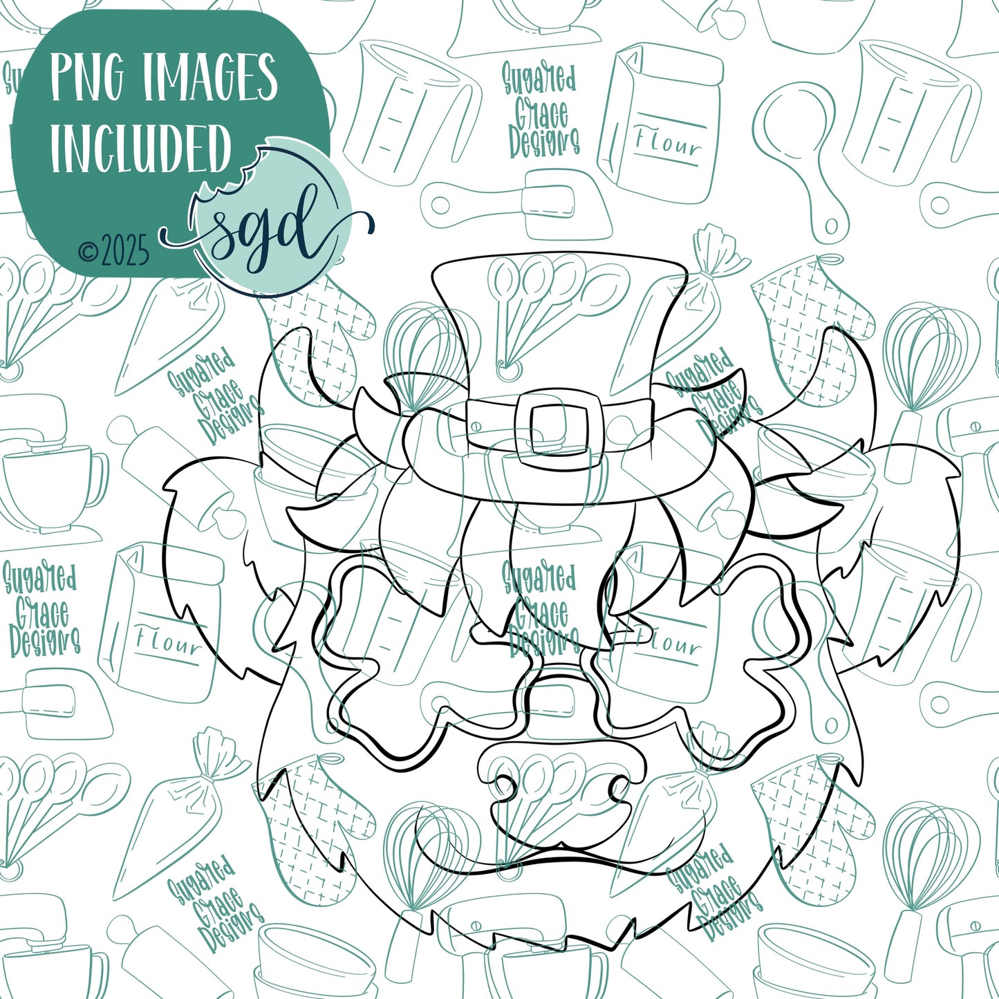 St Patrick's Day Highland Cow Cookie Cutter with PNG Images to Match - Hand Drawn Graphics for Edible Ink Printers