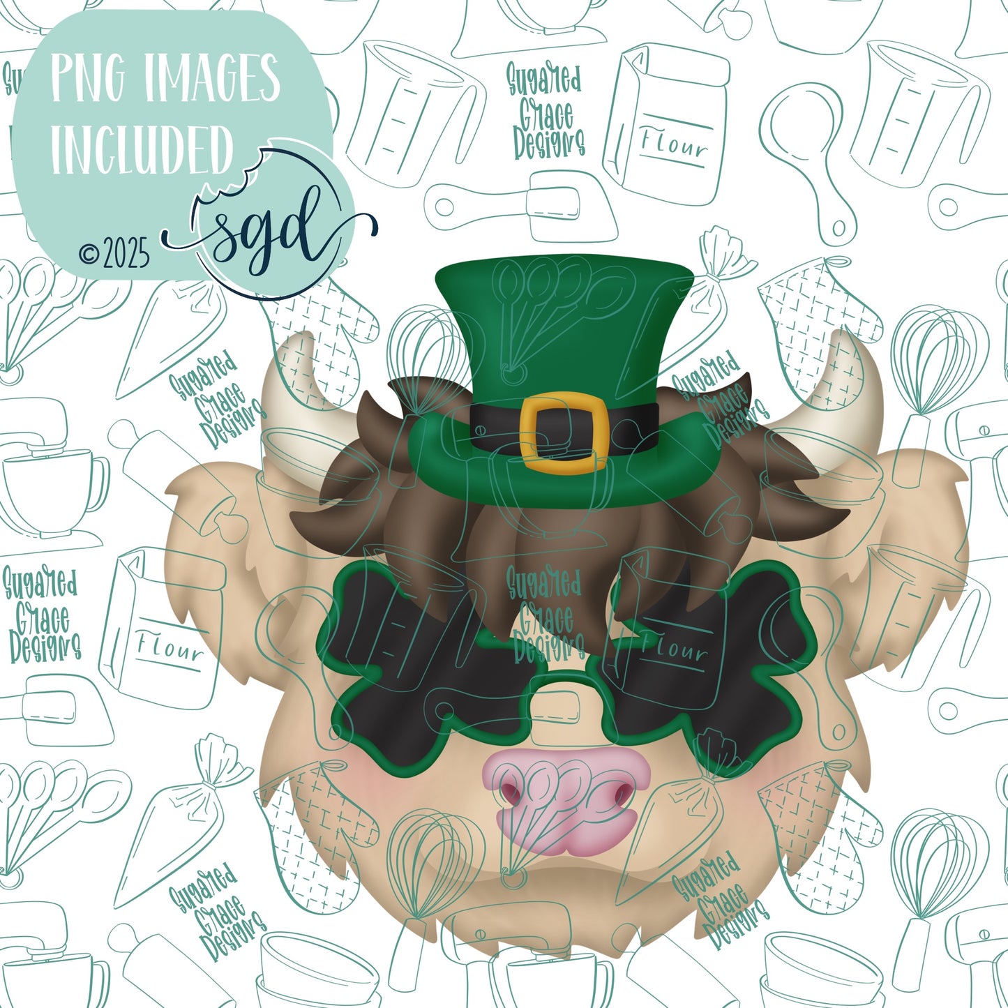 St Patricks Day Highland Cow Cookie Cutter STL File  with PNG Images to Match - For 3D Printing and Edible Ink Printers