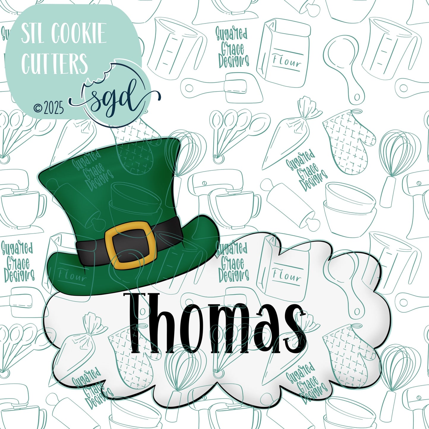 Leprechaun Hat Lacey Plaque Cookie Cutter STL File  with PNG Images to Match - For 3D Printing and Edible Ink Printers