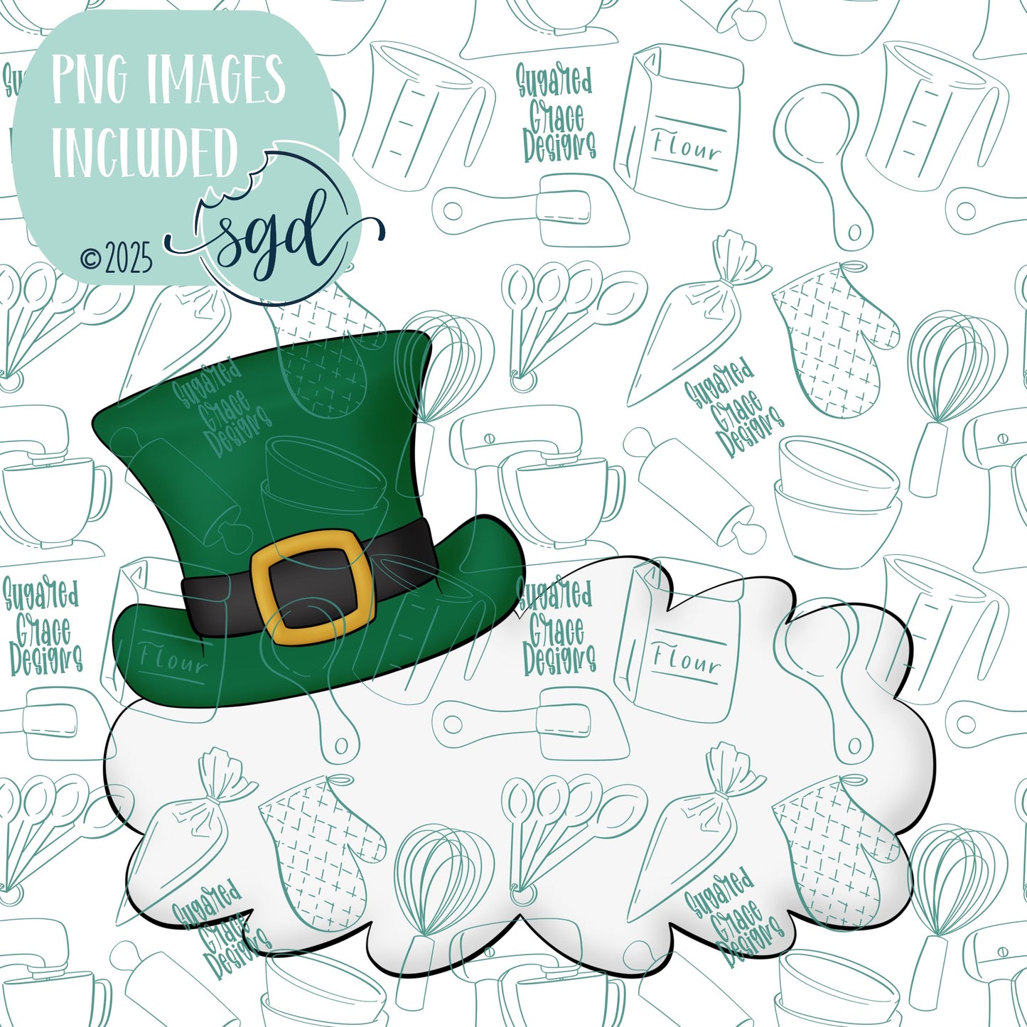 Leprechaun Hat Lacey Plaque Cookie Cutter STL File  with PNG Images to Match - For 3D Printing and Edible Ink Printers