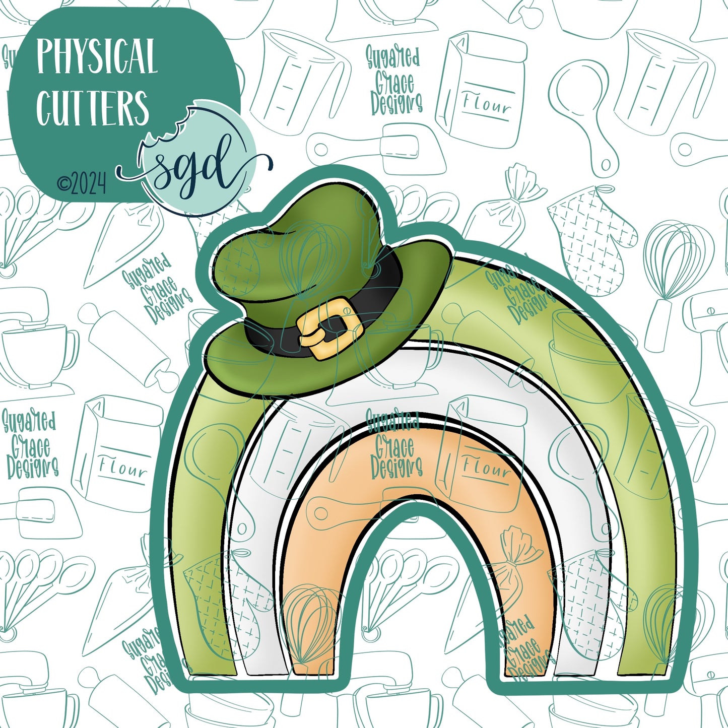 Lucky Rainbow Cookie Cutter for St Patrick's Day with PNG Images to Match - Hand Drawn Graphics for Edible Ink Printers