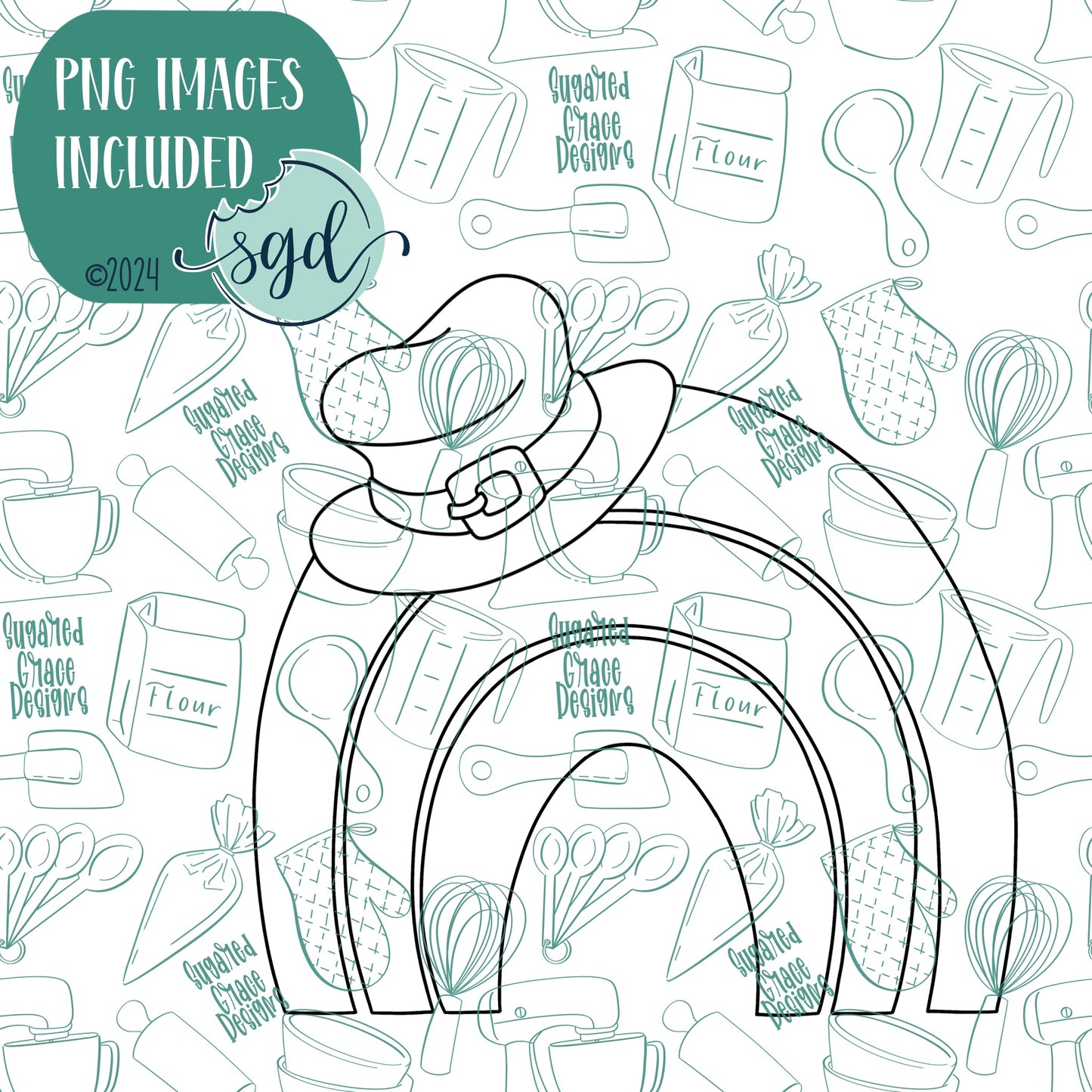 Lucky Rainbow Cookie Cutter for St Patrick's Day with PNG Images to Match - Hand Drawn Graphics for Edible Ink Printers