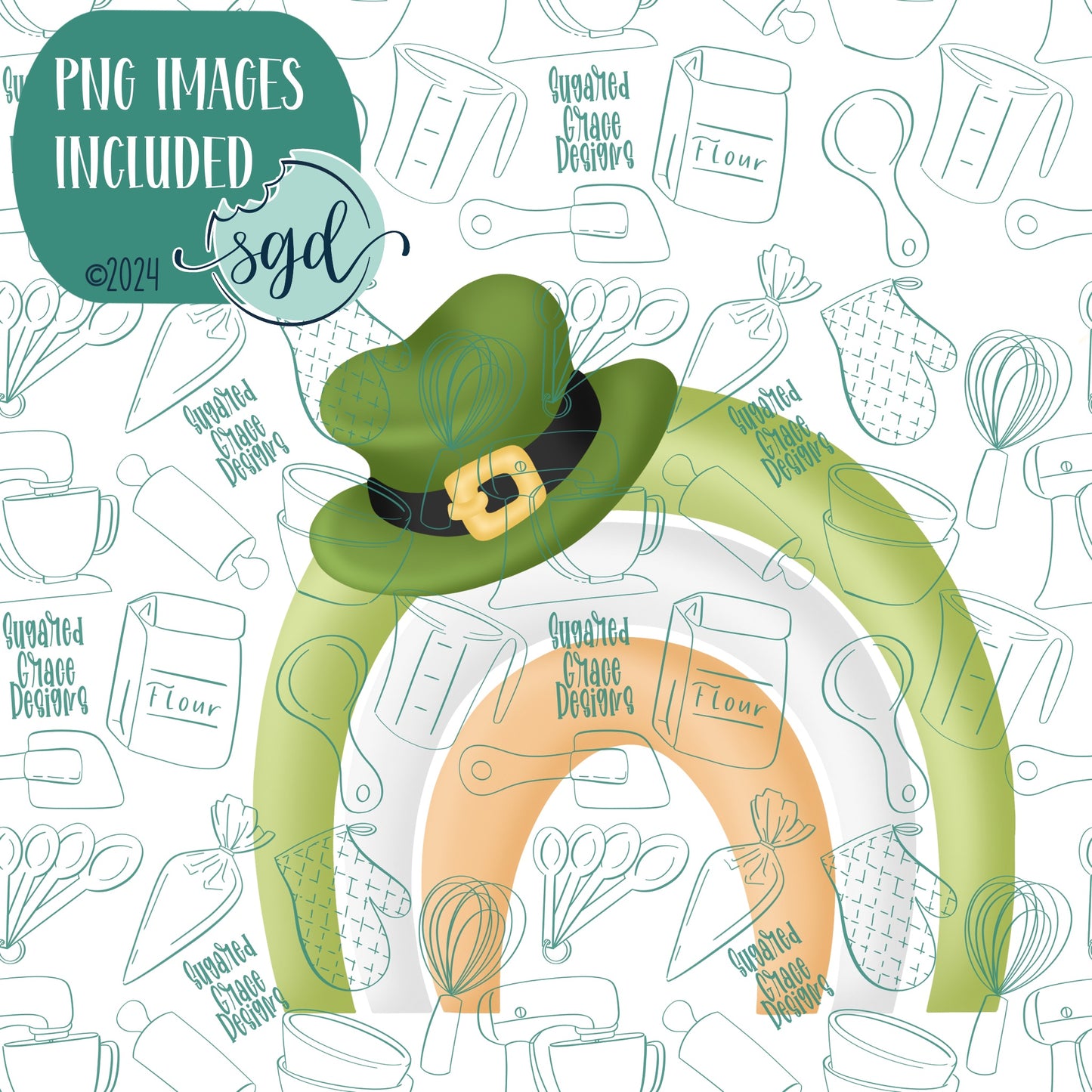 Lucky Rainbow Cookie Cutter for St Patrick's Day with PNG Images to Match - Hand Drawn Graphics for Edible Ink Printers