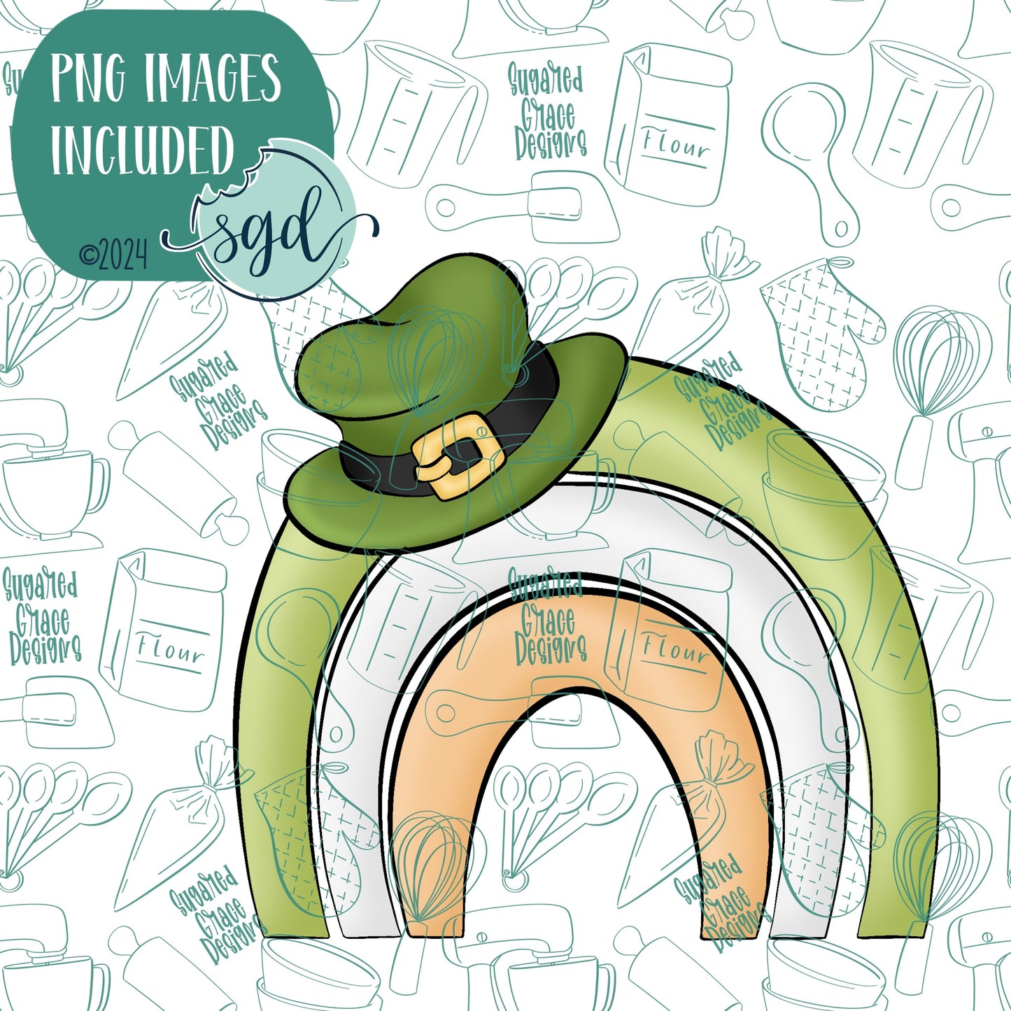 Lucky Rainbow Cookie Cutter for St Patrick's Day with PNG Images to Match - Hand Drawn Graphics for Edible Ink Printers