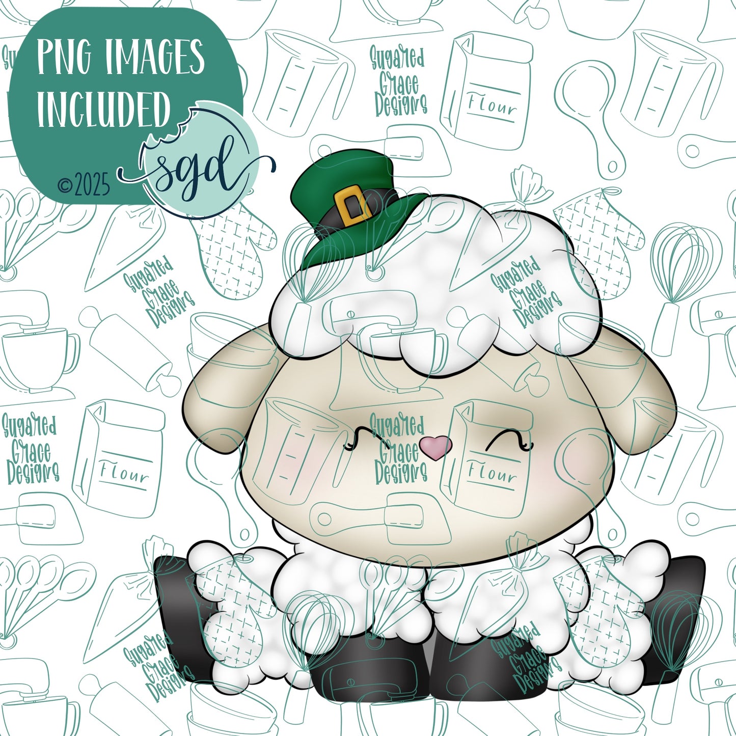 Irish Sheep or Lamb Cookie Cutter with PNG Images to Match - Hand Drawn Graphics for Edible Ink Printers