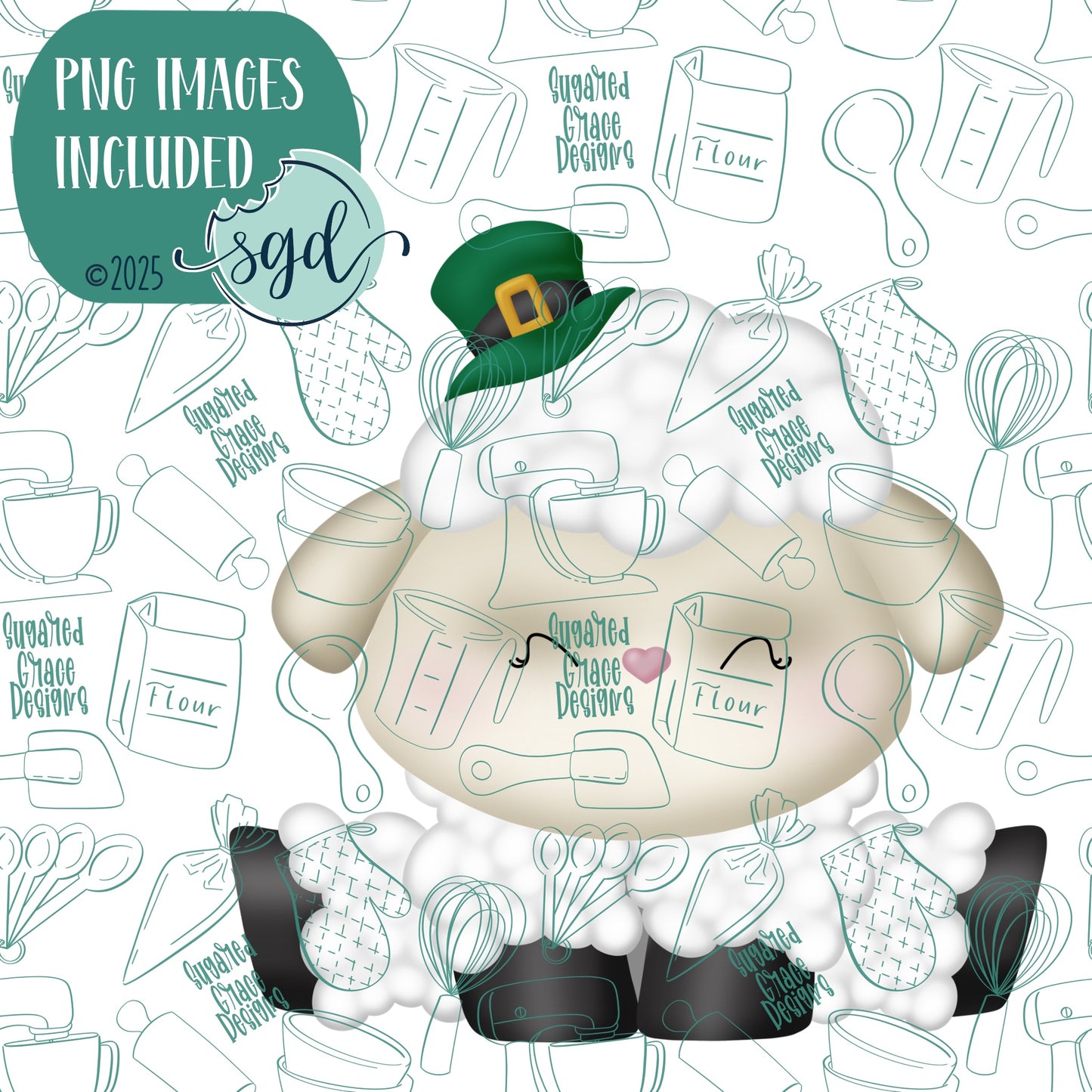 Irish Sheep or Lamb Cookie Cutter with PNG Images to Match - Hand Drawn Graphics for Edible Ink Printers
