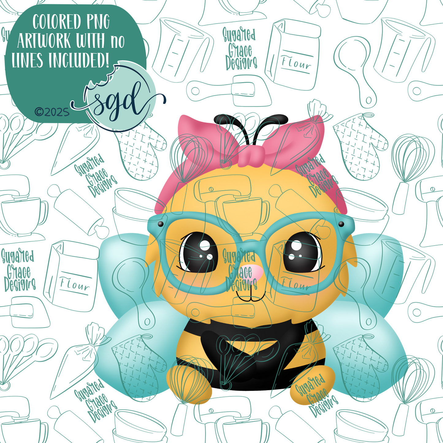 Mama Bee Cookie Cutter with PNG Images to Match - Hand Drawn Graphics for Edible Ink Printers