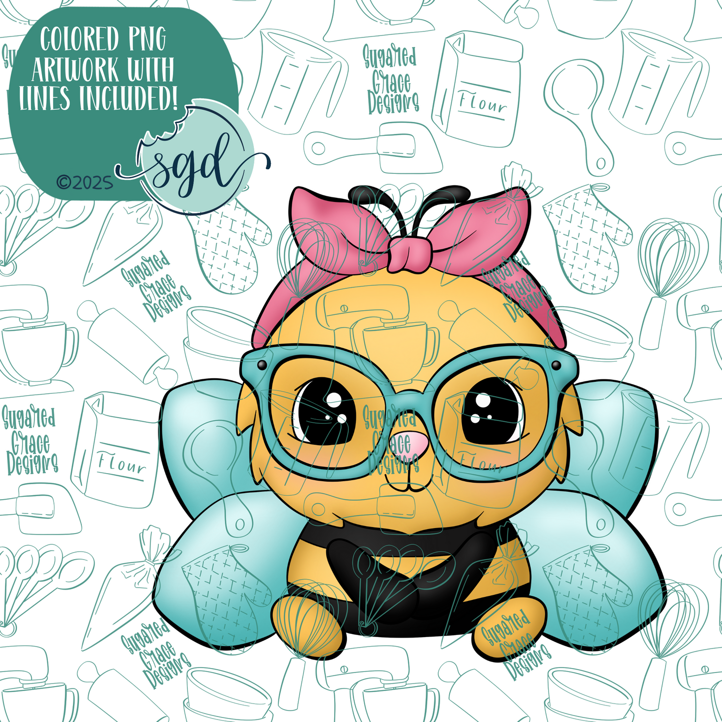 Mama Bee Cookie Cutter with PNG Images to Match - Hand Drawn Graphics for Edible Ink Printers