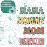 Mom to Bruh Cookie Cutter Set of 4 with PNG Images to Match - Hand Drawn Graphics for Edible Ink Printers