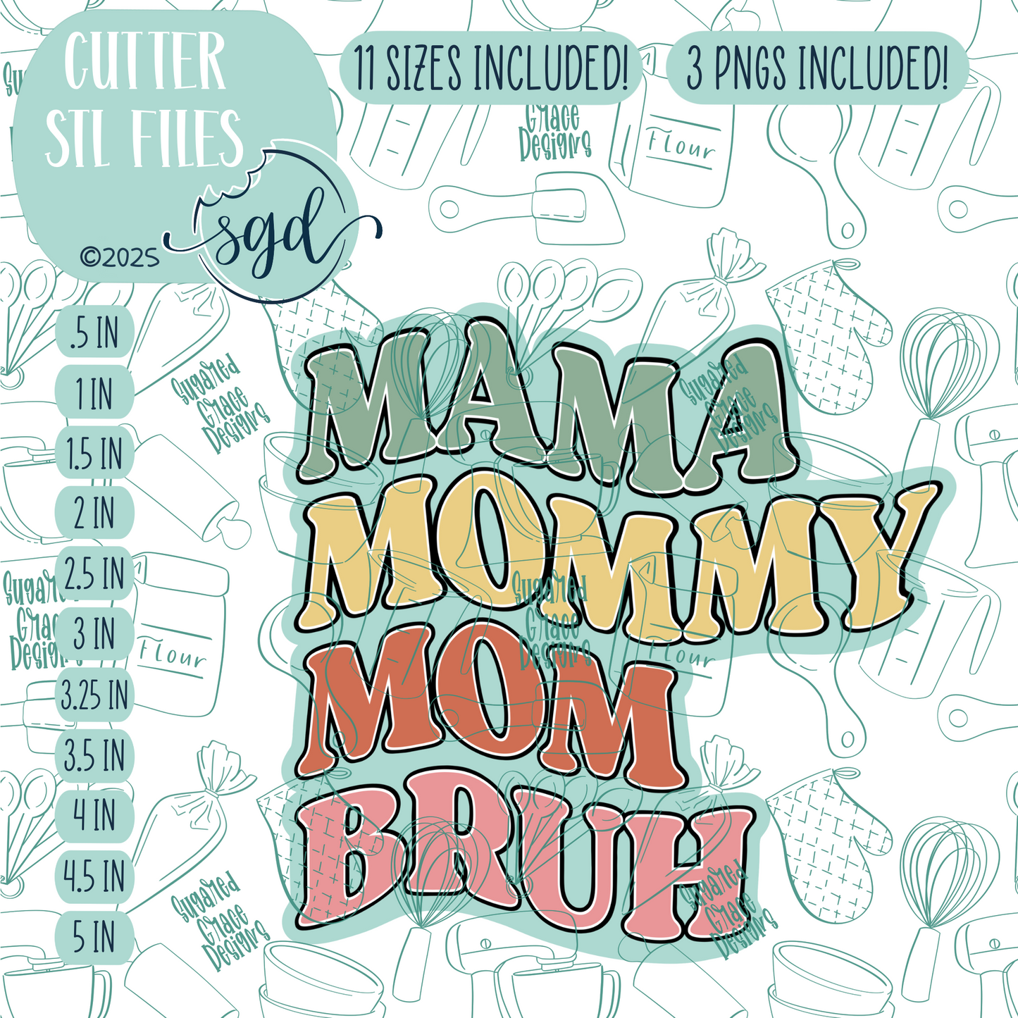 Wavy Mom Bruh Cutter STL File with PNG Images to Match - For 3D Printing and Edible Ink Printers