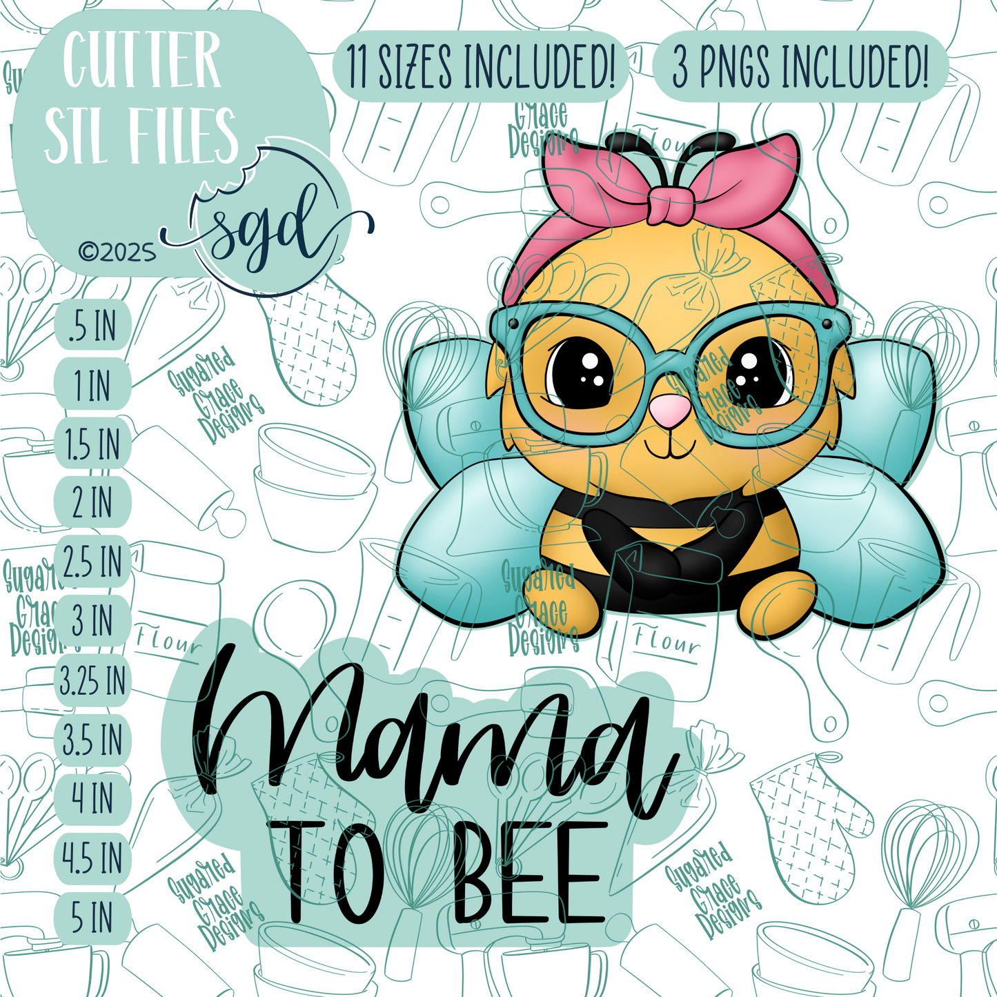 Mama to Bee Cookie Cutter STL File Set of 2 with PNG Images to Match - For 3D Printing and Edible Ink Printers