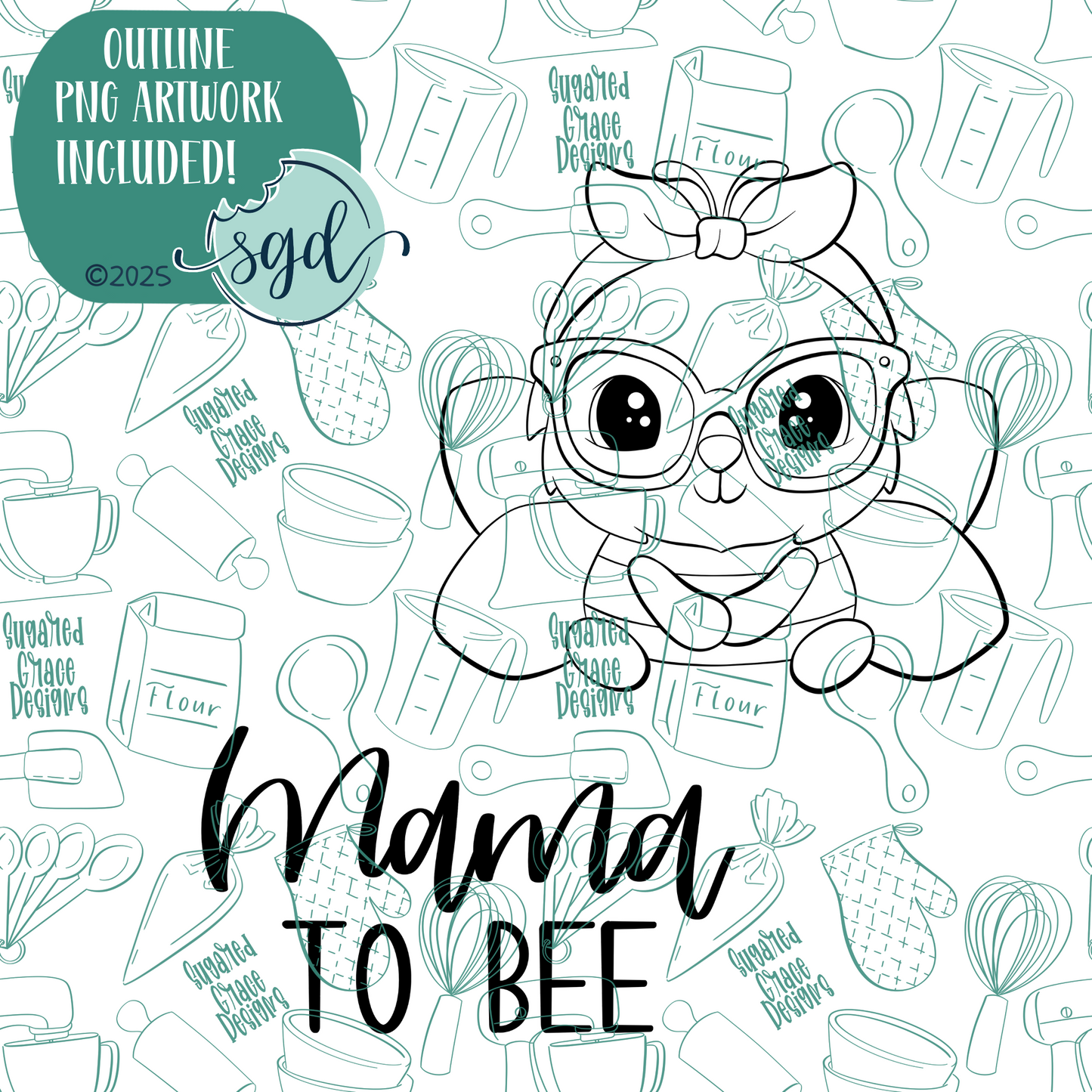 Mama to Bee Cookie Cutter Set of 2 with PNG Images to Match - Hand Drawn Graphics for Edible Ink Printers
