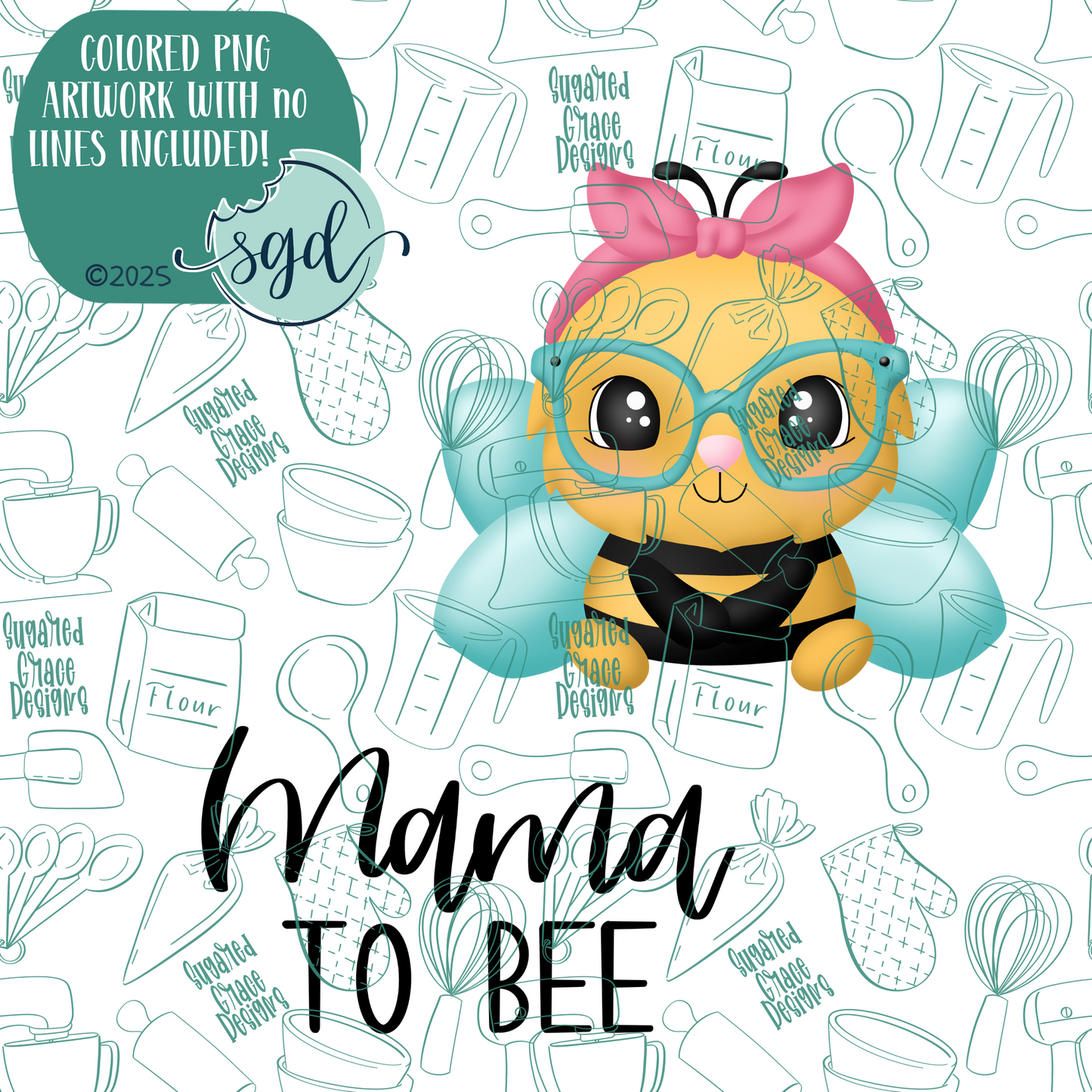 Mama to Bee Cookie Cutter Set of 2 with PNG Images to Match - Hand Drawn Graphics for Edible Ink Printers