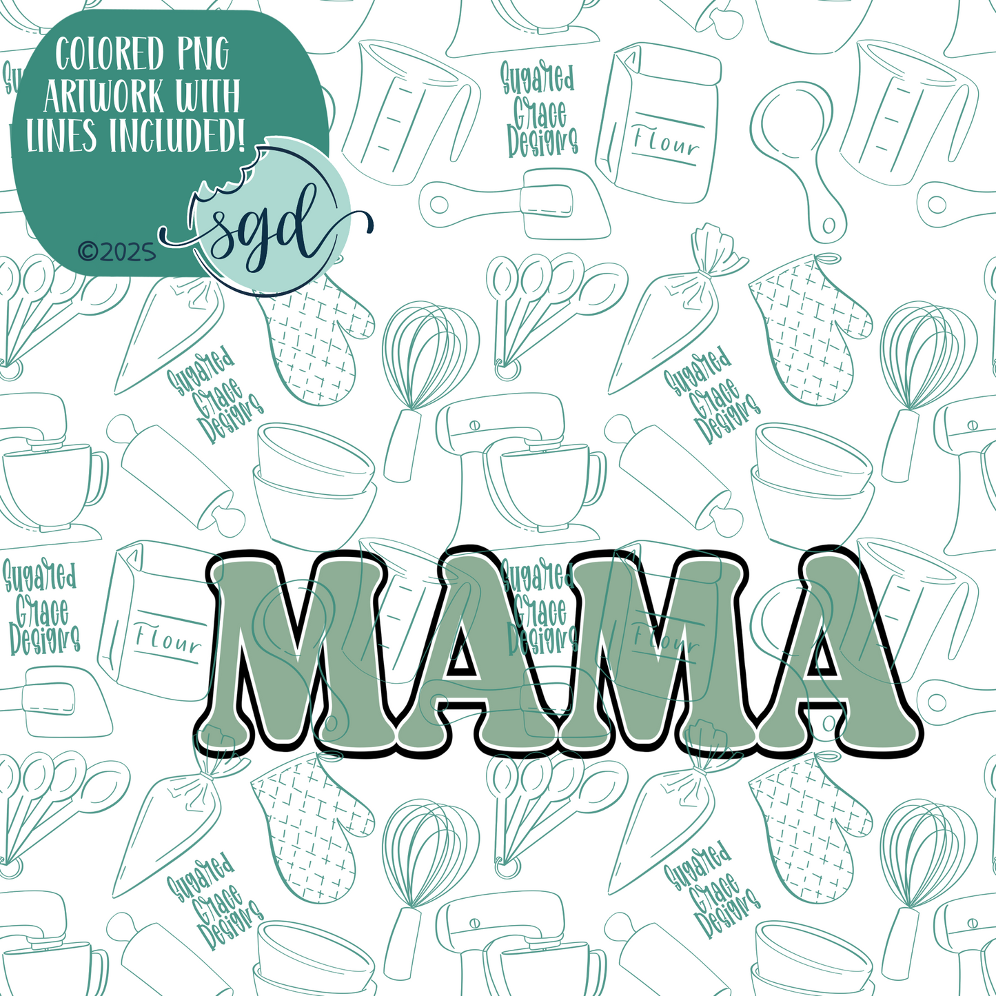 Mama Word Stick Cookie Cutter with PNG Images to Match - Hand Drawn Graphics for Edible Ink Printers