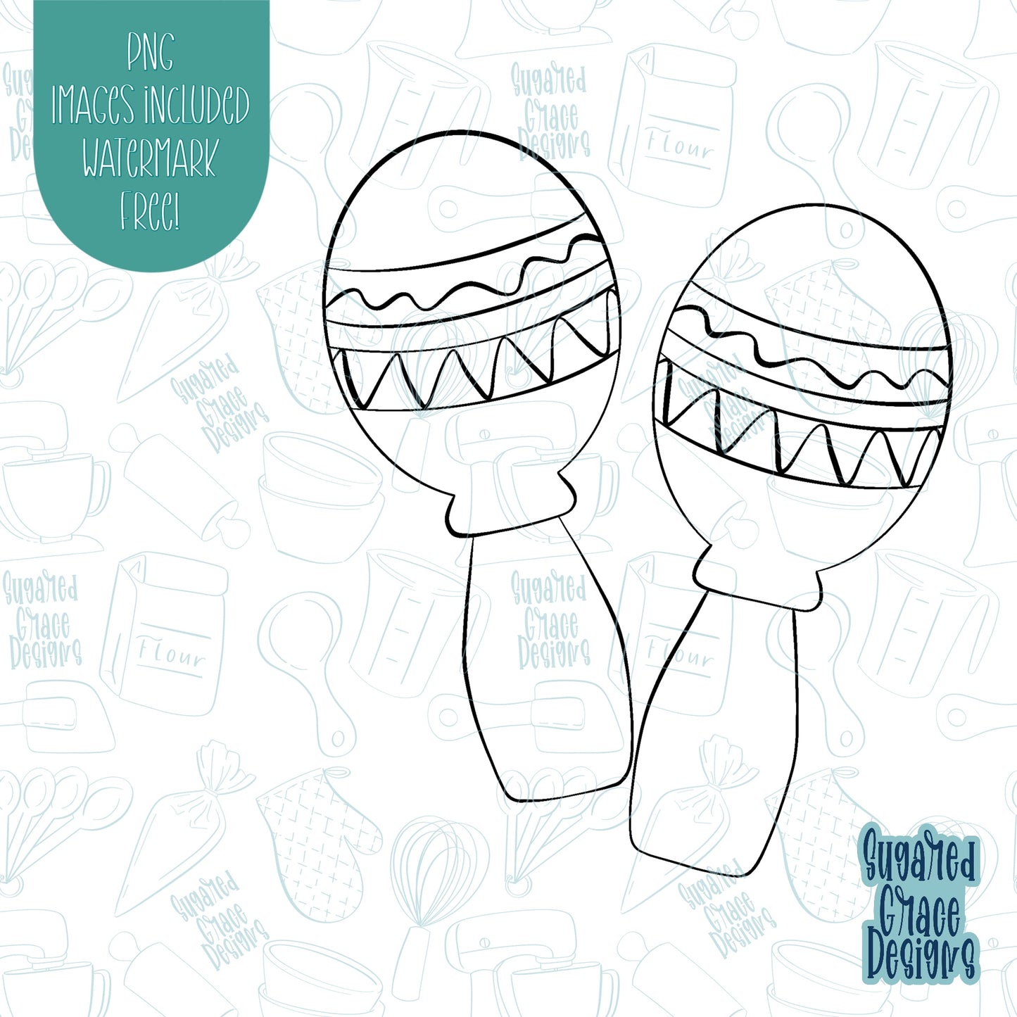 Cinco De Mayo Maraca Cookie Cutter with Matching Printable PNG Images for Edible Ink Printers Including Eddie