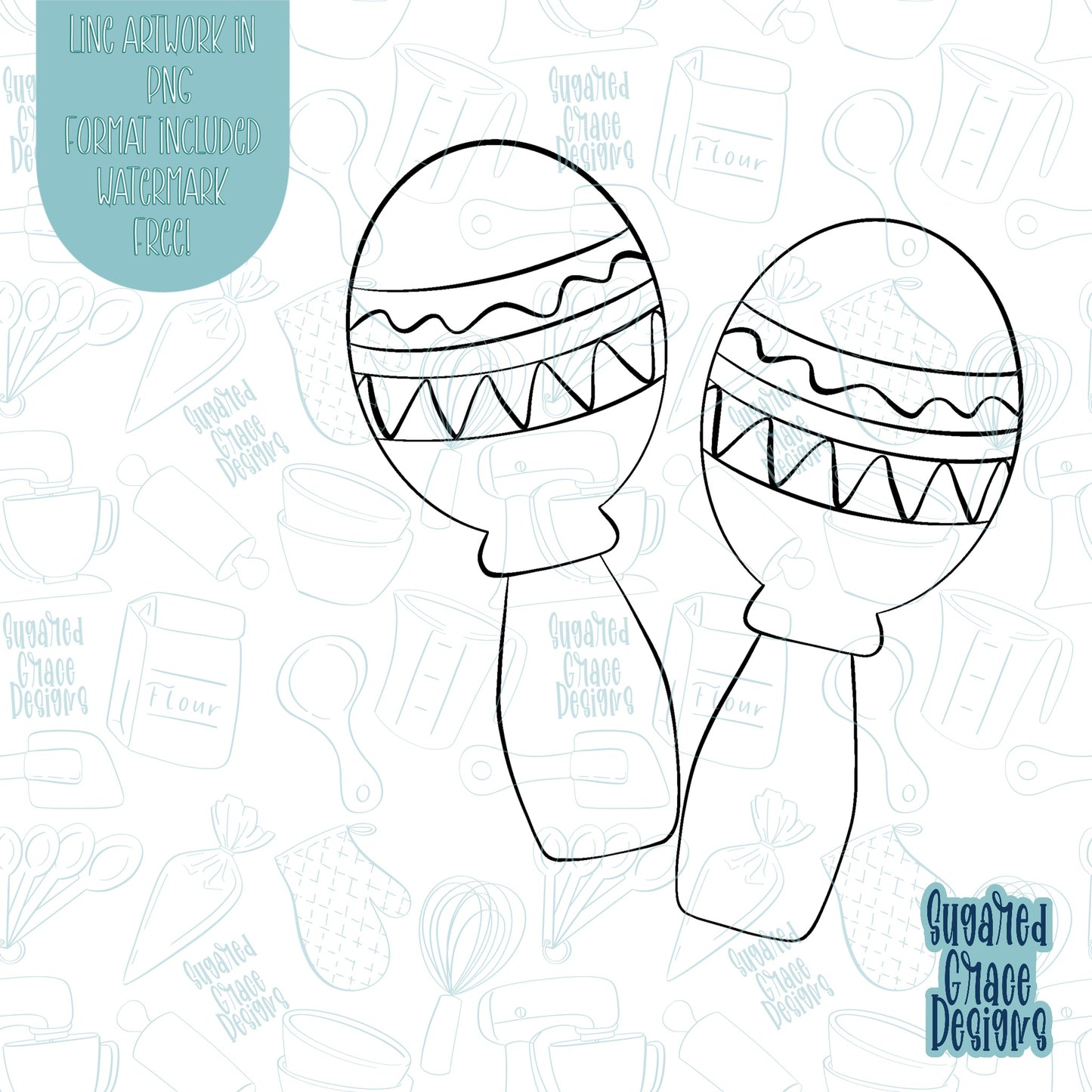 Cinco De Mayo Maraca Cookie Cutter STL Files for 3D Printing with Matching Printable PNG Images for Edible Ink Printers Including Eddie