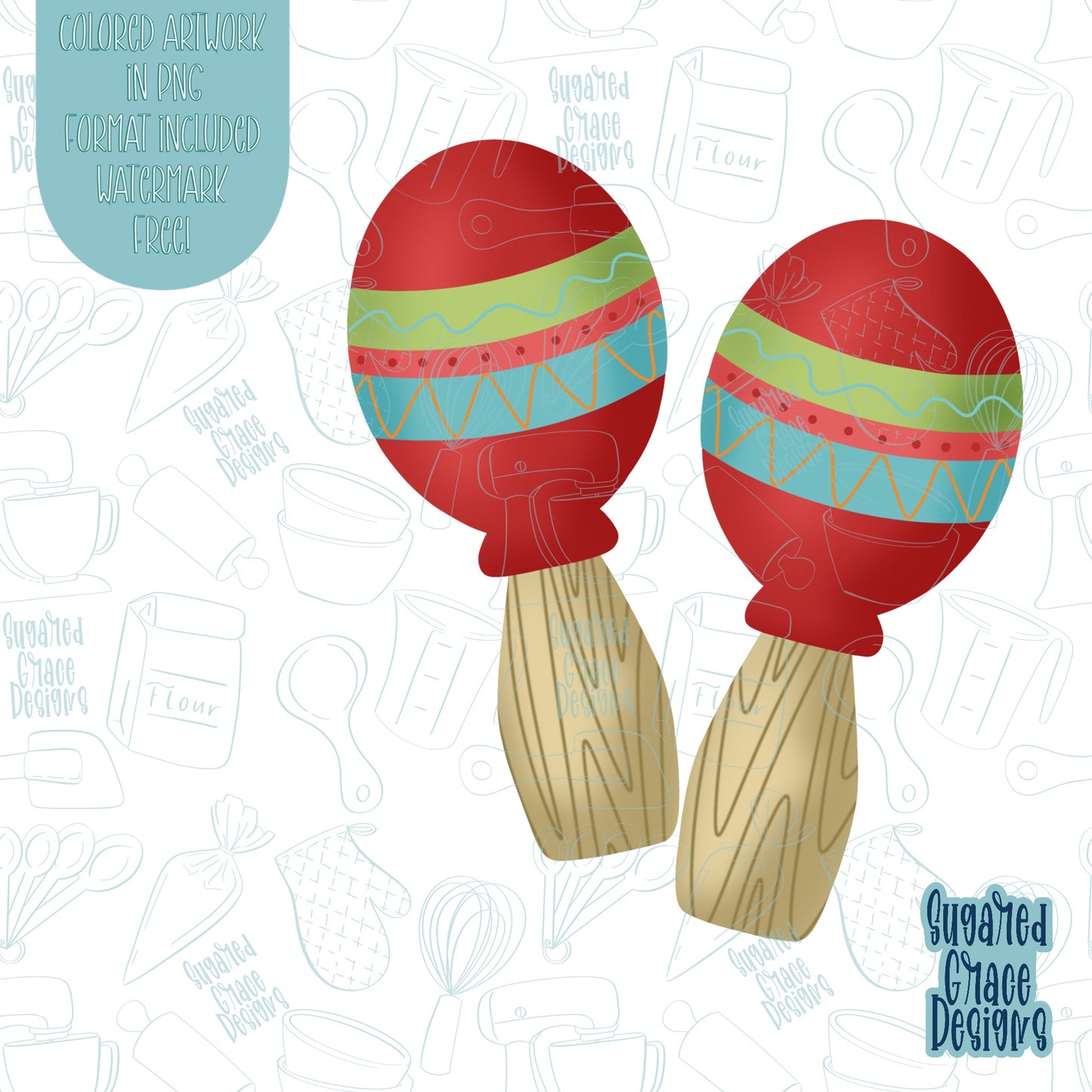 Cinco De Mayo Maraca Cookie Cutter STL Files for 3D Printing with Matching Printable PNG Images for Edible Ink Printers Including Eddie