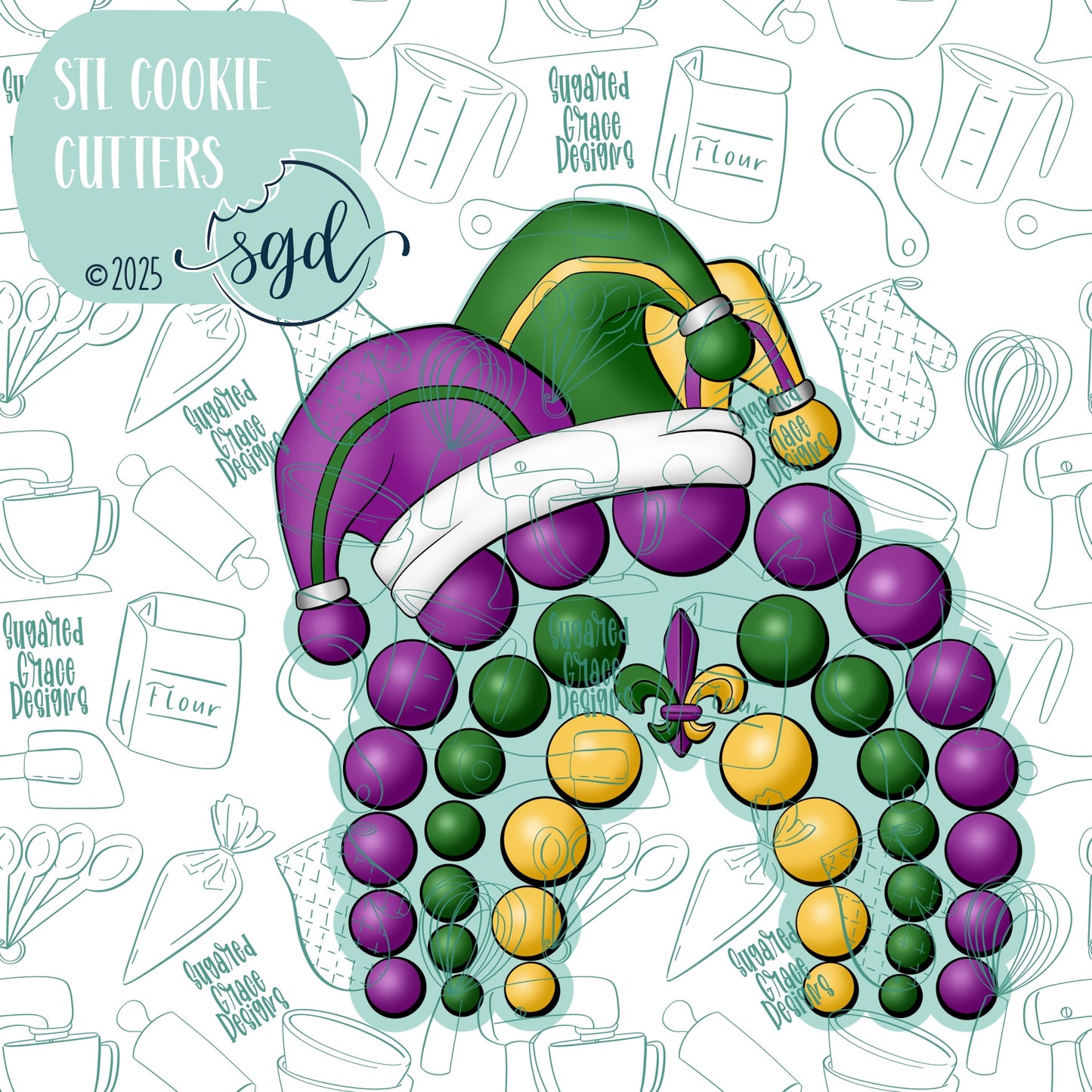 Mardi Gras Beaded Rainbow Cookie Cutter STL File  with PNG Images to Match - For 3D Printing and Edible Ink Printers