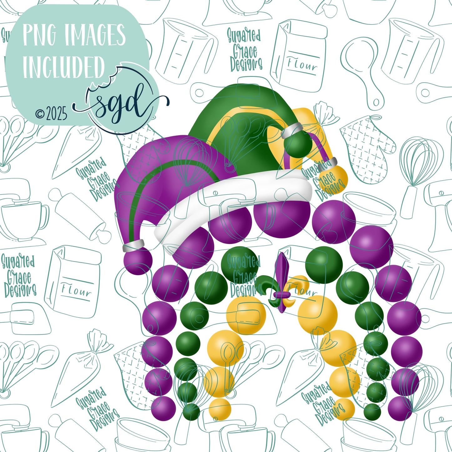 Mardi Gras Beaded Rainbow Cookie Cutter STL File  with PNG Images to Match - For 3D Printing and Edible Ink Printers