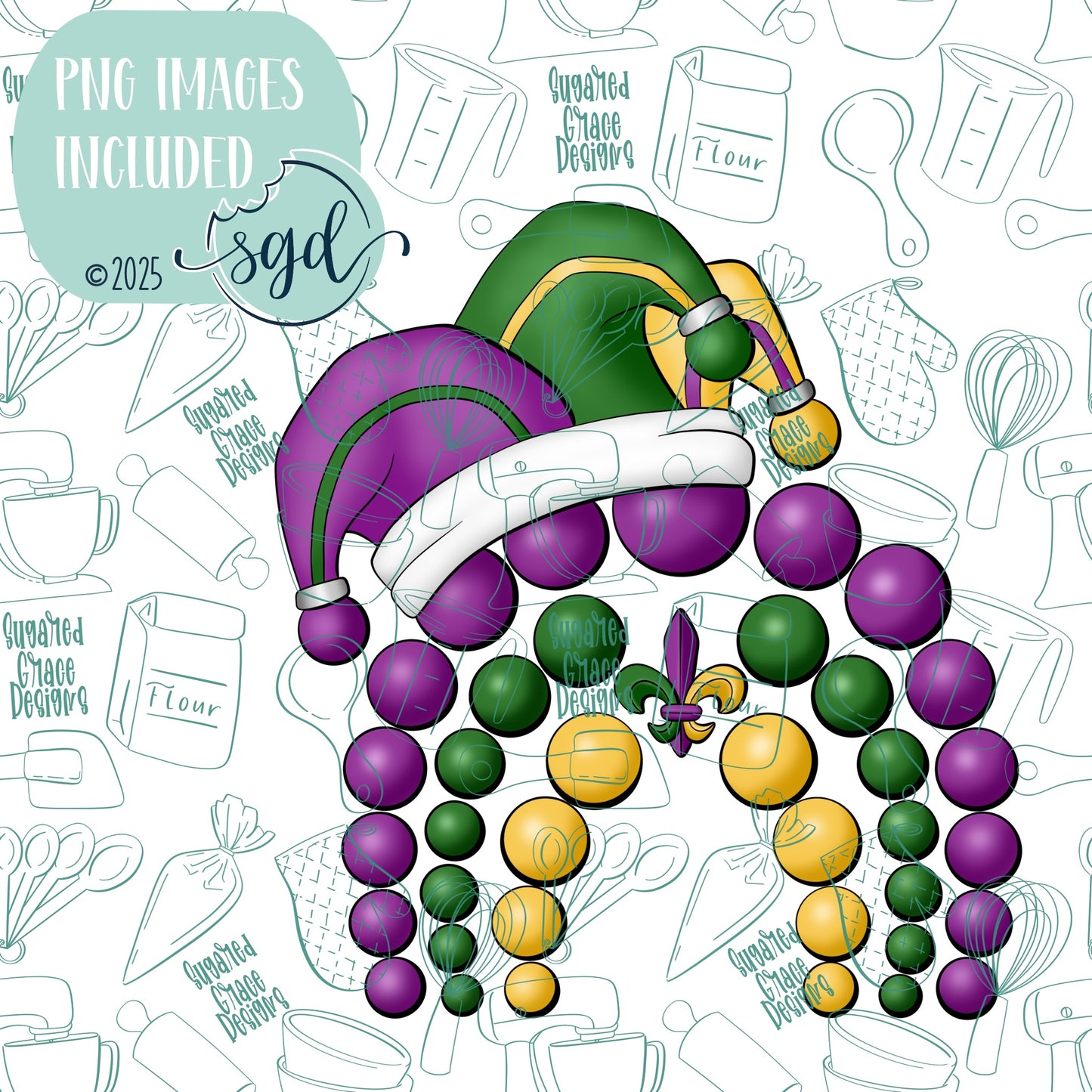 Mardi Gras Beaded Rainbow Cookie Cutter STL File  with PNG Images to Match - For 3D Printing and Edible Ink Printers