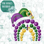 Mardi Gras Beaded Rainbow Cookie Cutter with PNG Images to Match - Hand Drawn Graphics for Edible Ink Printers