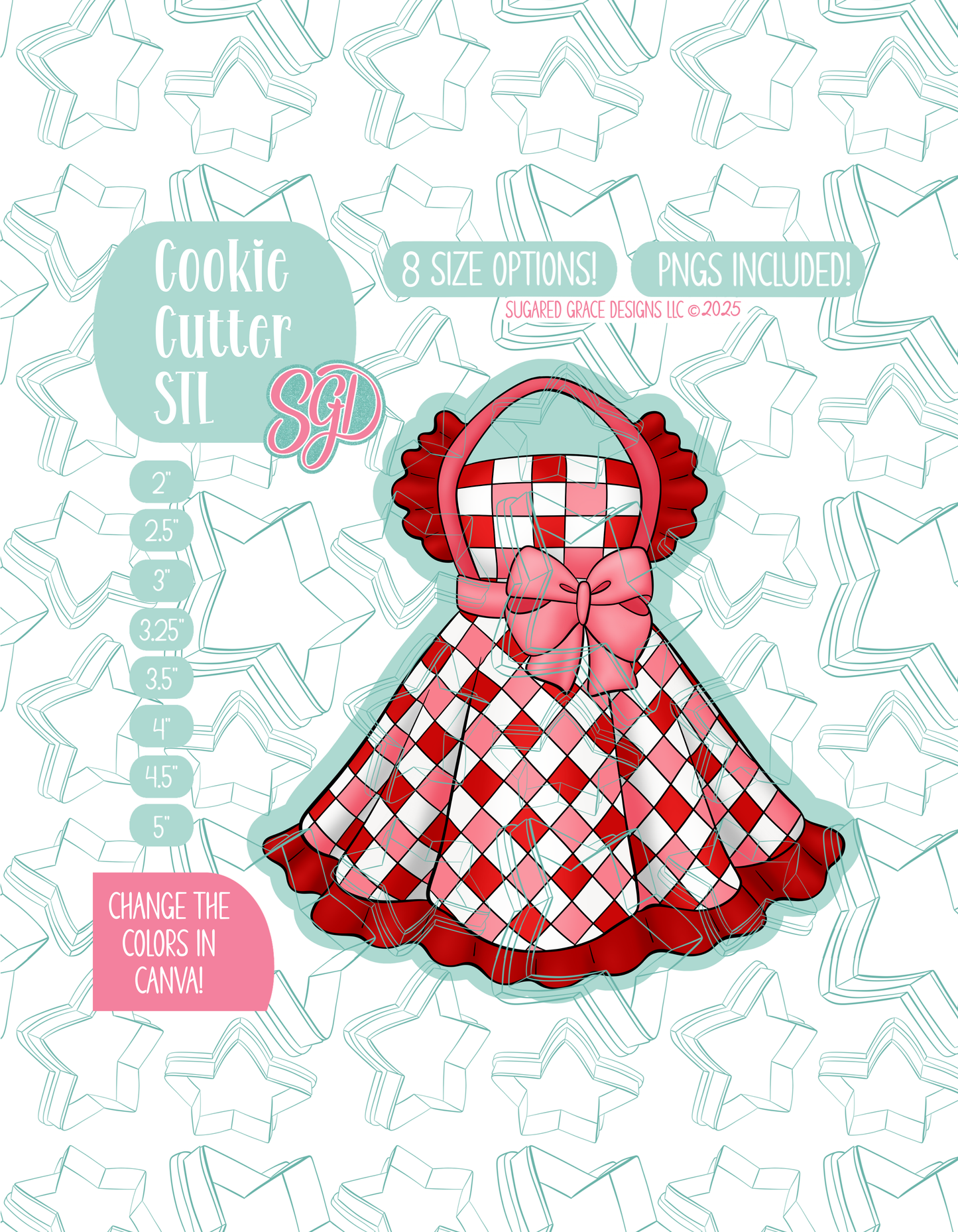 Checkered Apron with bow Cookie Cutter STL and PNG set
