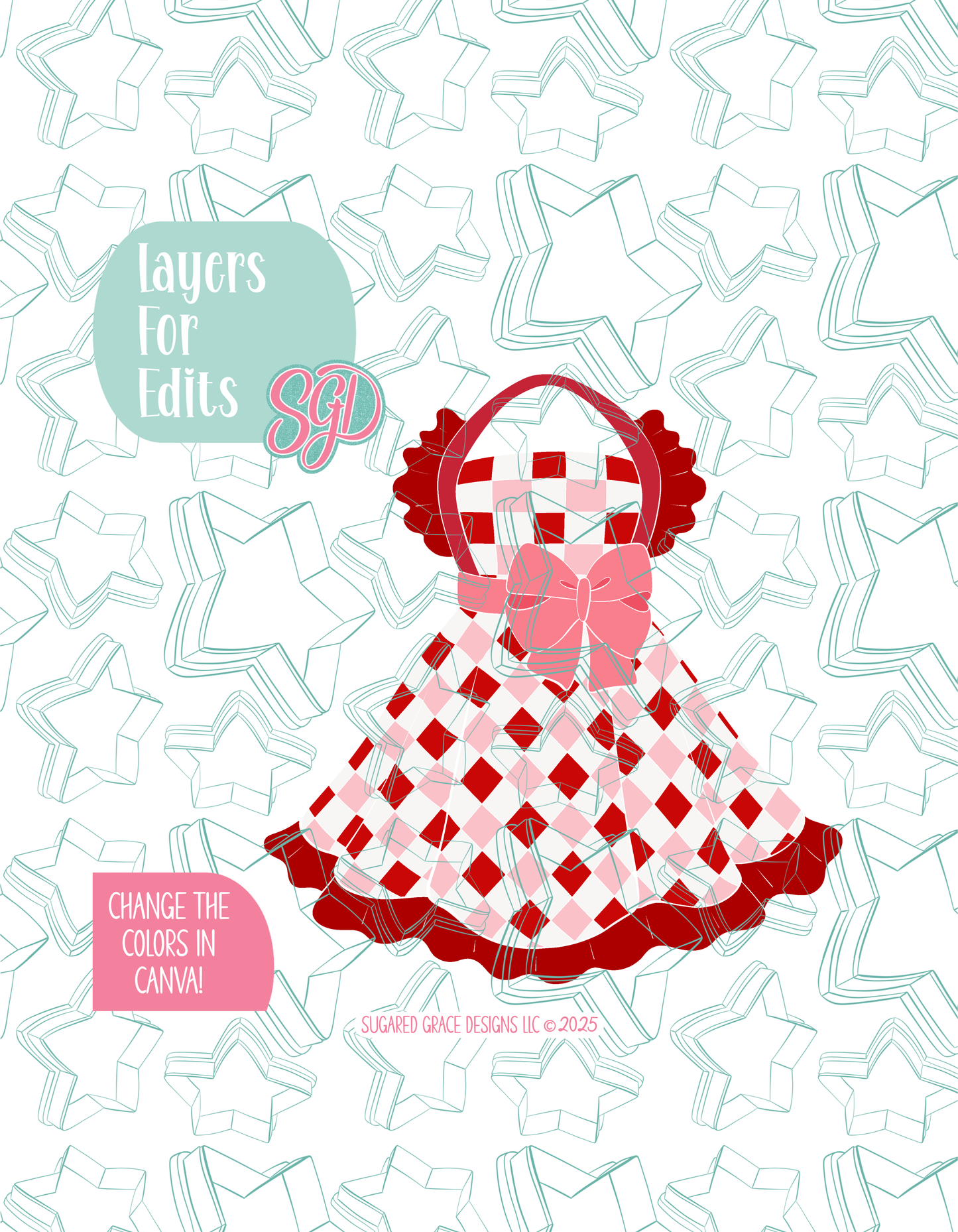 Checkered Apron with bow Cookie Cutter STL and PNG set