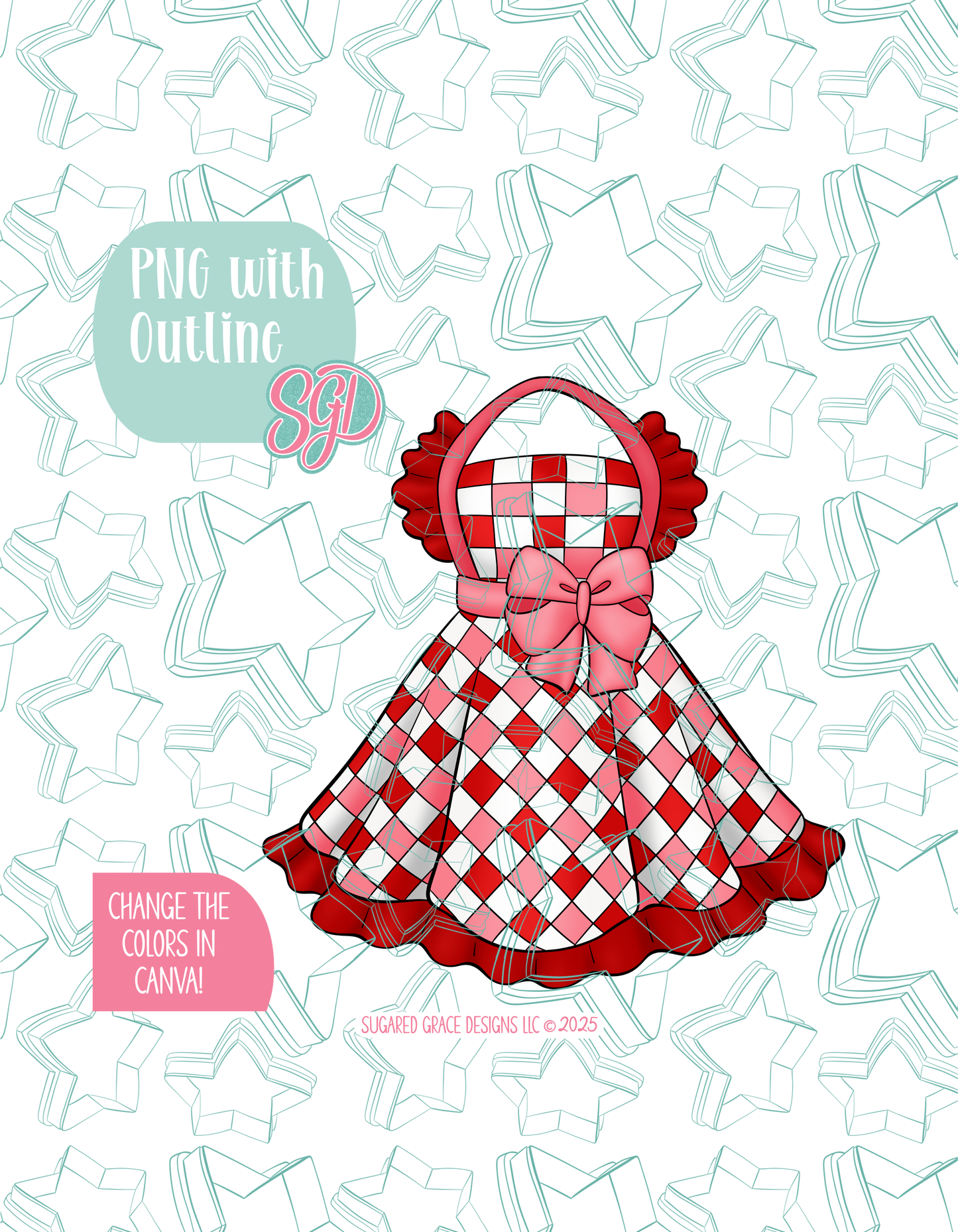 Checkered Apron with bow Cookie Cutter STL and PNG set