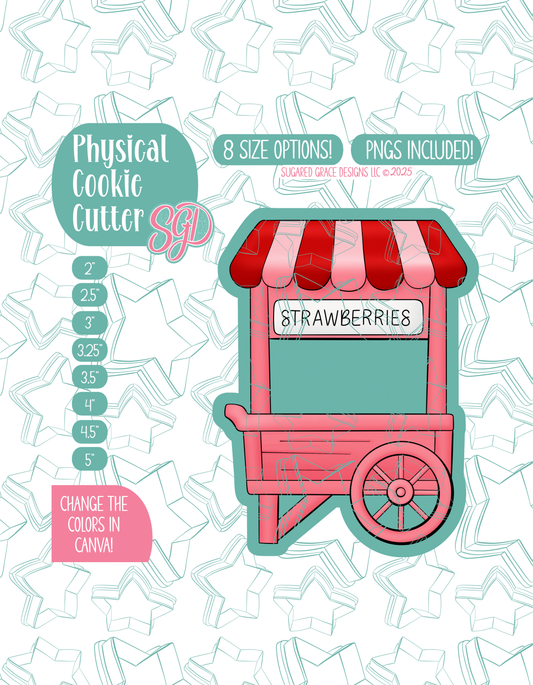 Strawberry Farmers Market Cart Cookie Cutter with matching PNG
