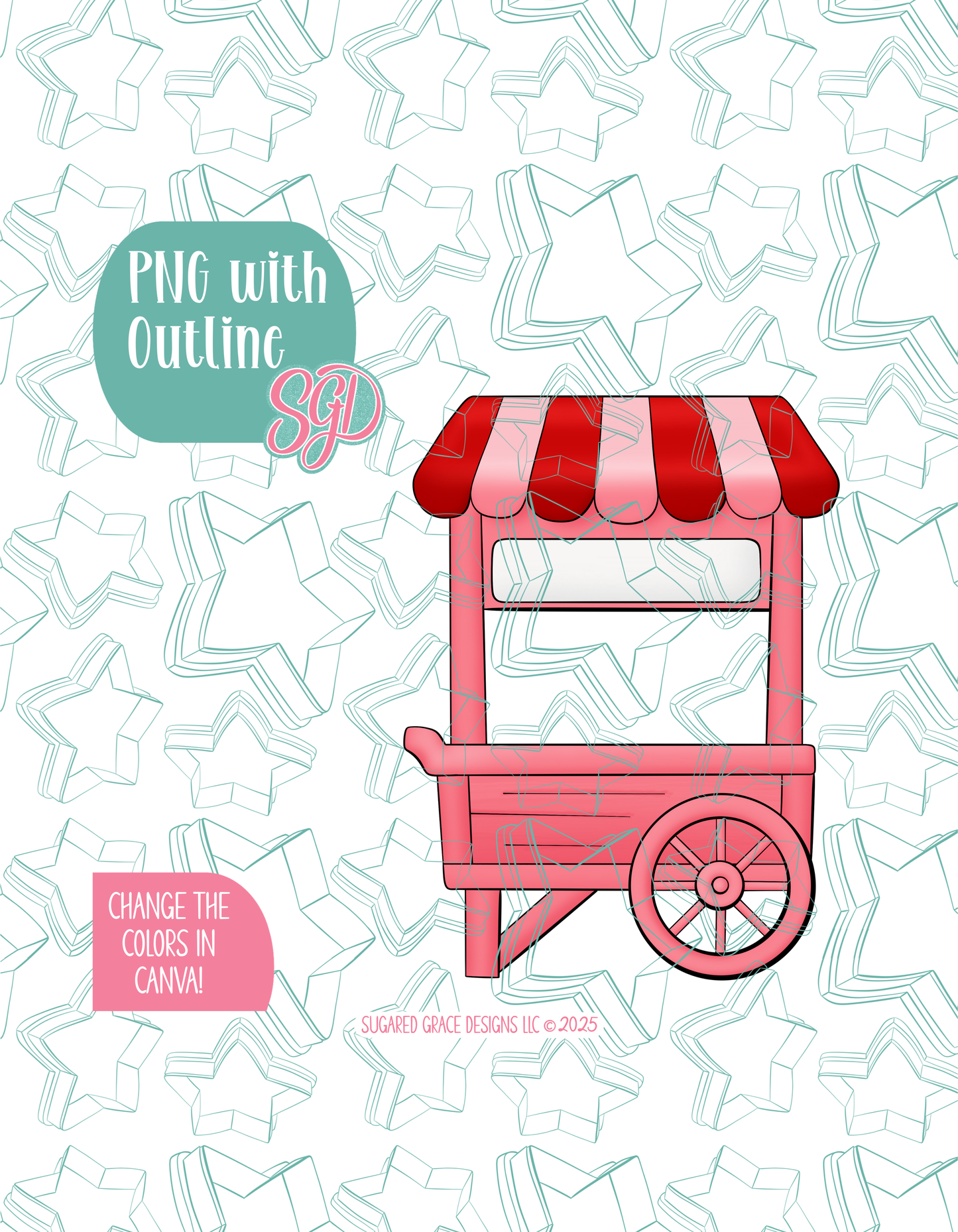 Strawberry Farmers Market Cart Cookie Cutter with matching PNG