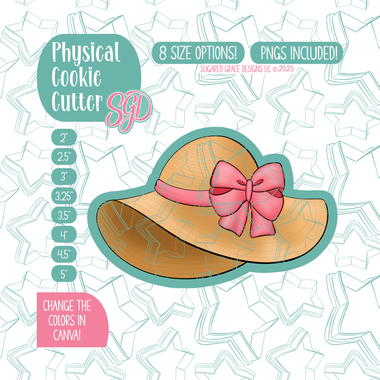 Straw Hat with Pink Bow Cookie Cutter with matching PNG