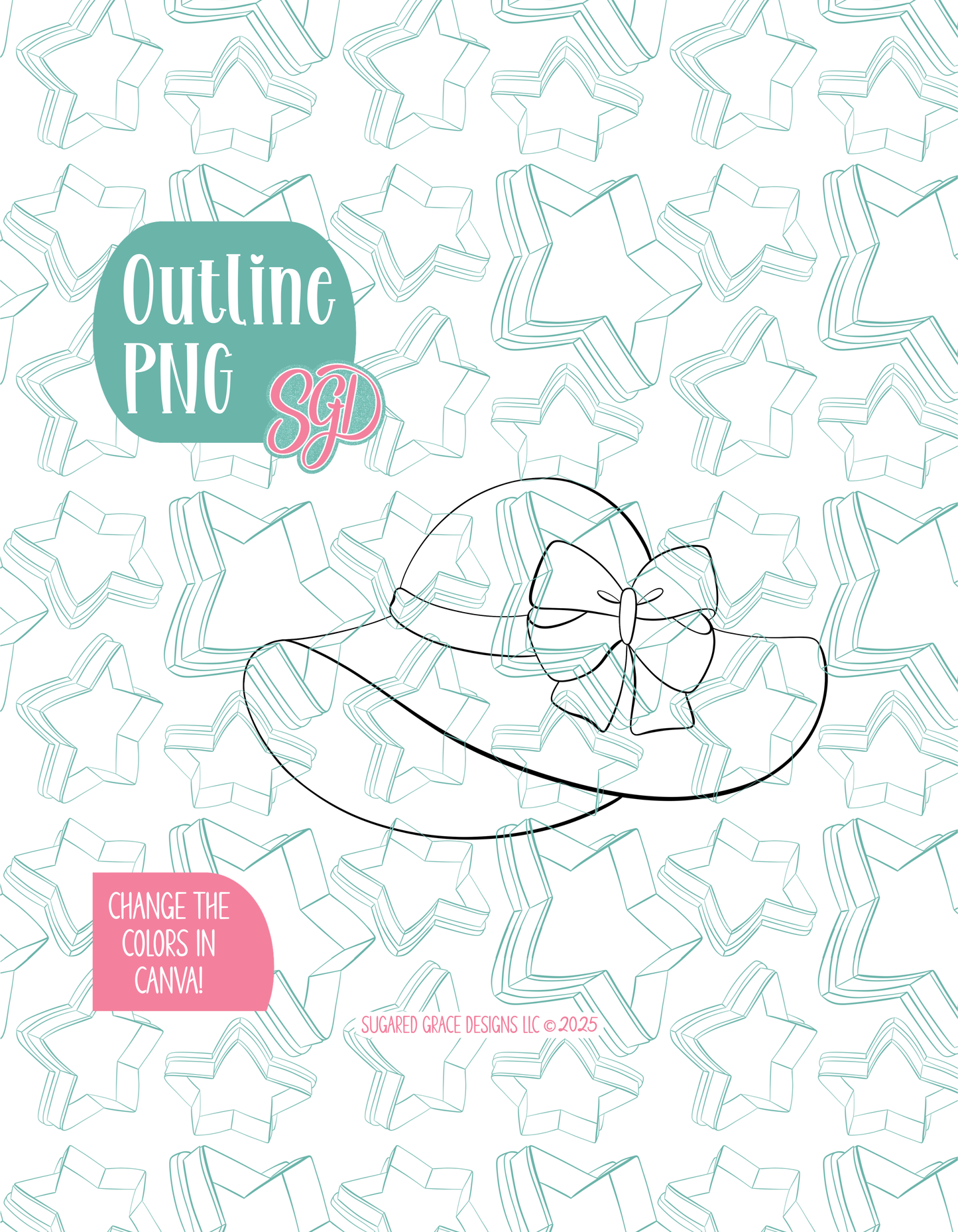 Straw Hat with Pink Bow Cookie Cutter with matching PNG