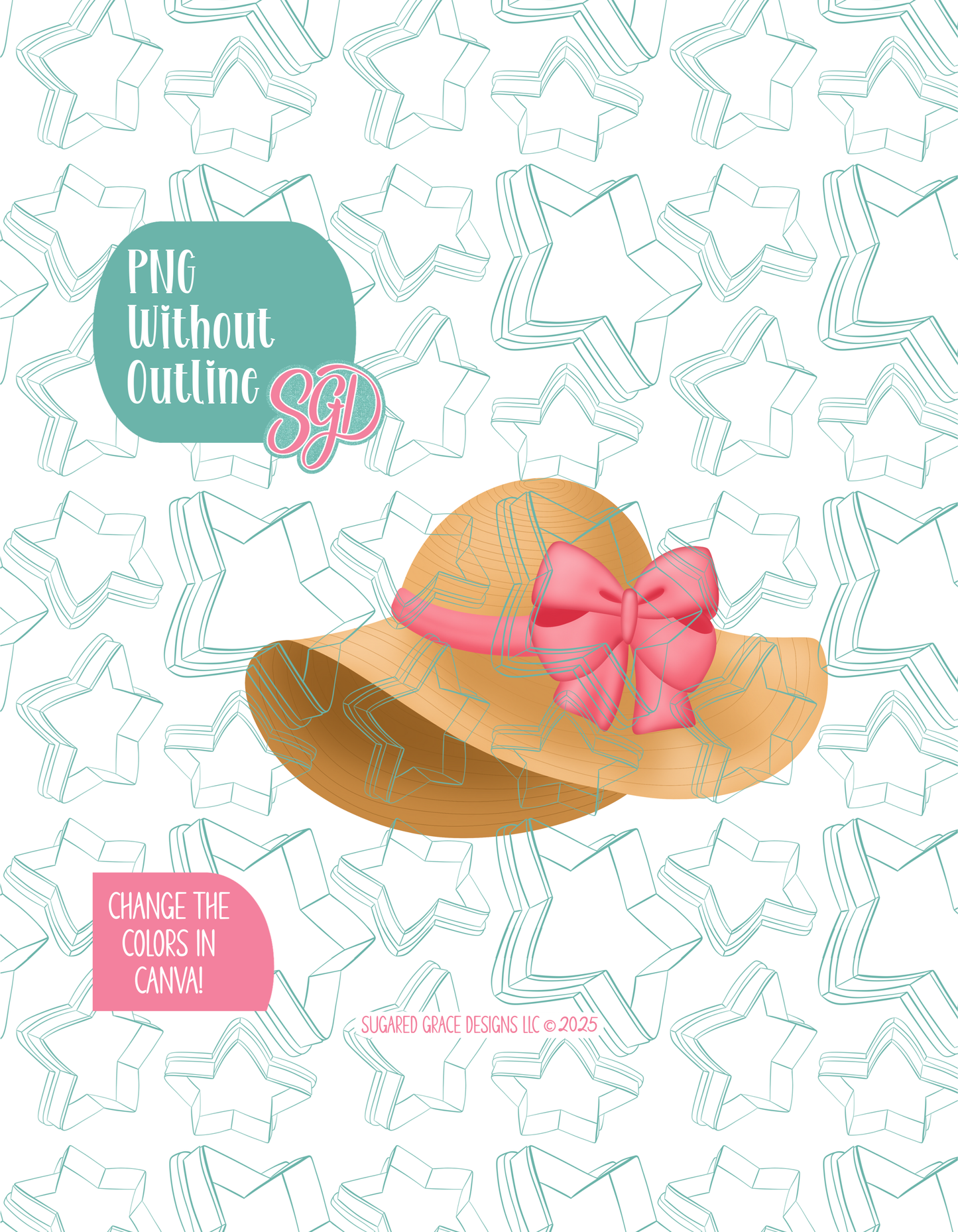 Straw Hat with Pink Bow Cookie Cutter with matching PNG