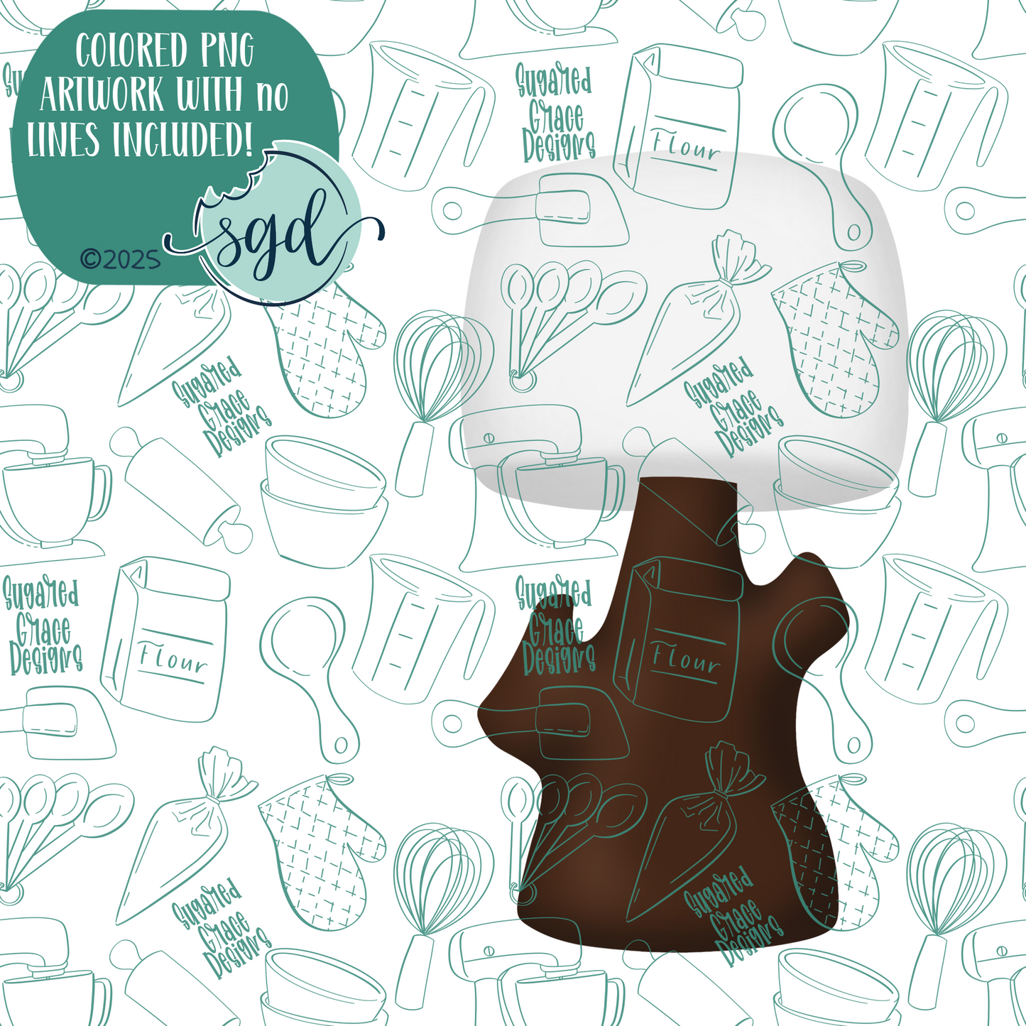 Roasting Marshmallow on a Stick Cookie Cutter with PNG Images to Match - Hand Drawn Graphics for Edible Ink Printers