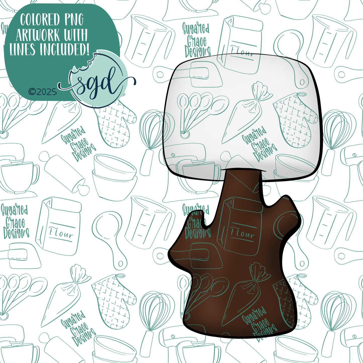 Roasting Marshmallow on a Stick Cookie Cutter with PNG Images to Match - Hand Drawn Graphics for Edible Ink Printers