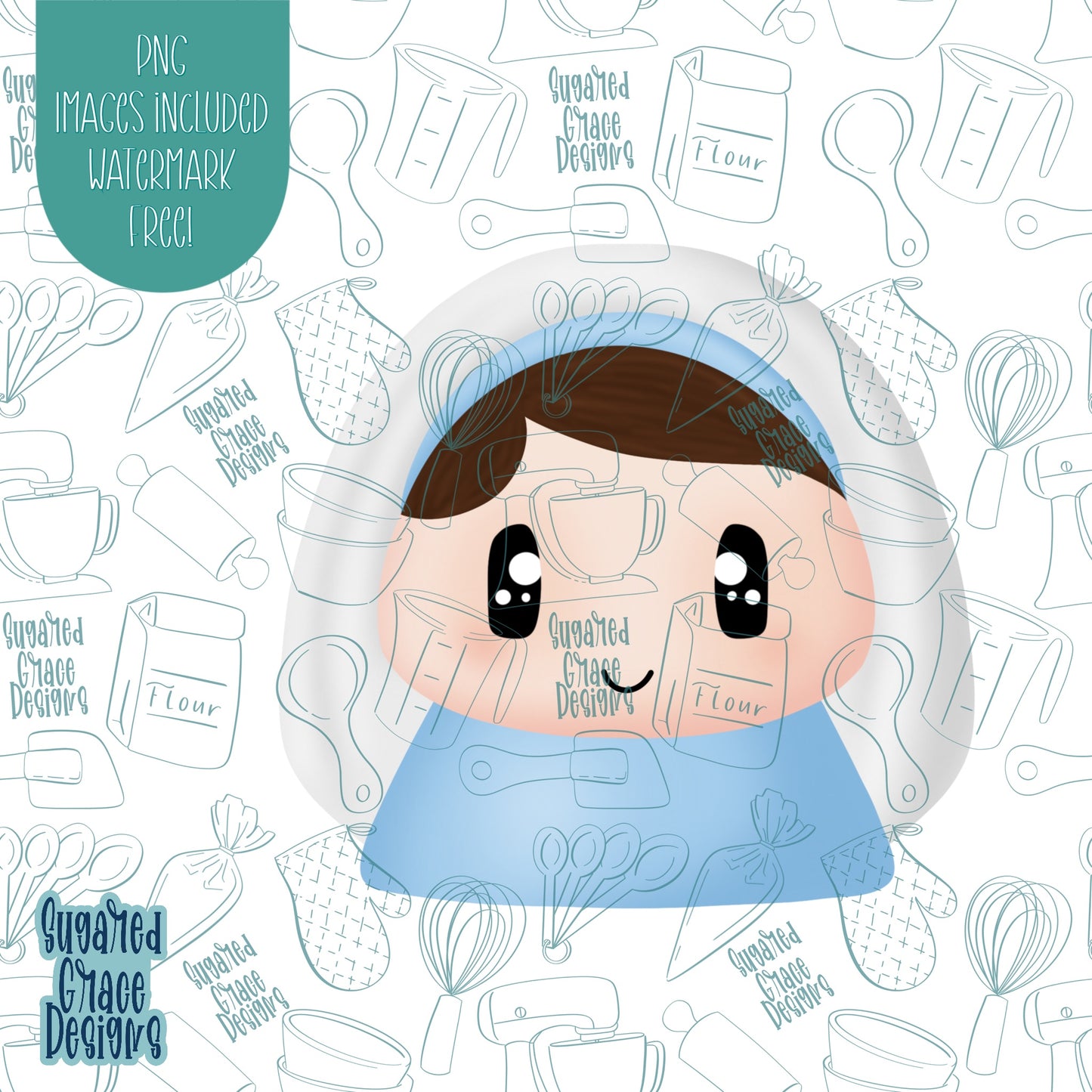 Nativity Mary Cookie Cutter with Matching Printable PNG Images for Edible Ink Printers Including Eddie